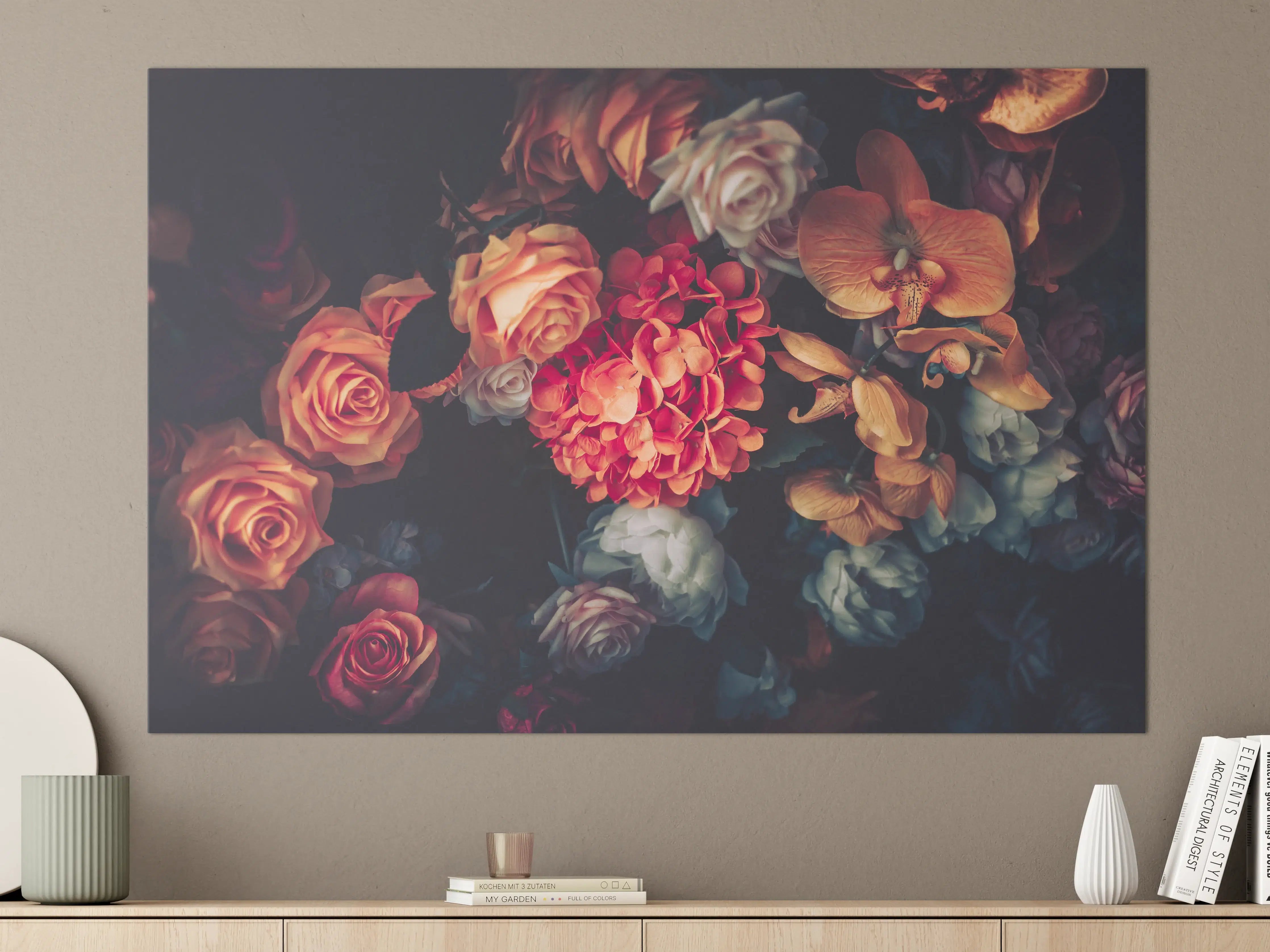 Große Wandbilder - Künstliche Blumen im Vintage-Stil - Matt