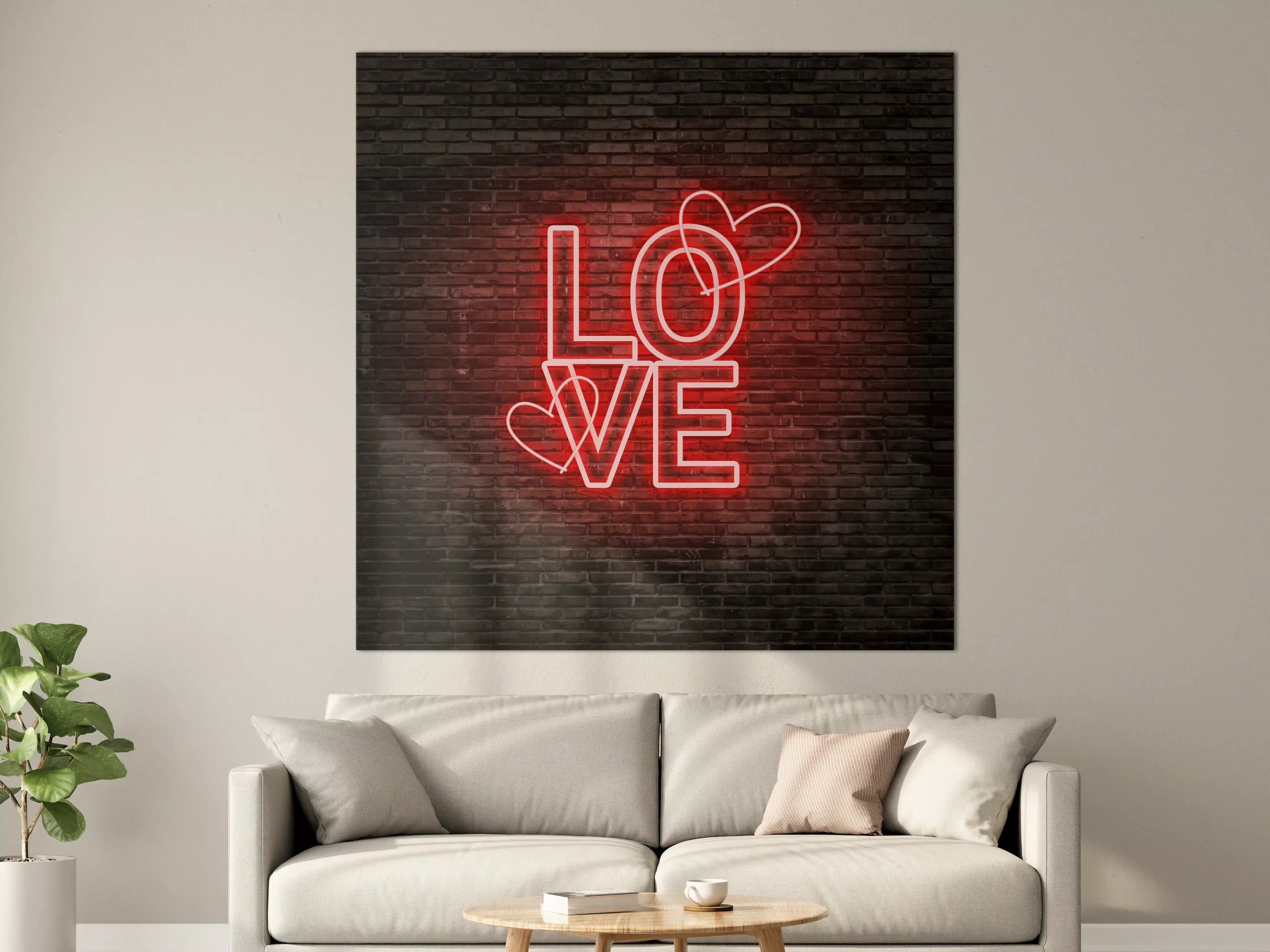 Große Wandbilder - LED Love Symbol an Steinmauer