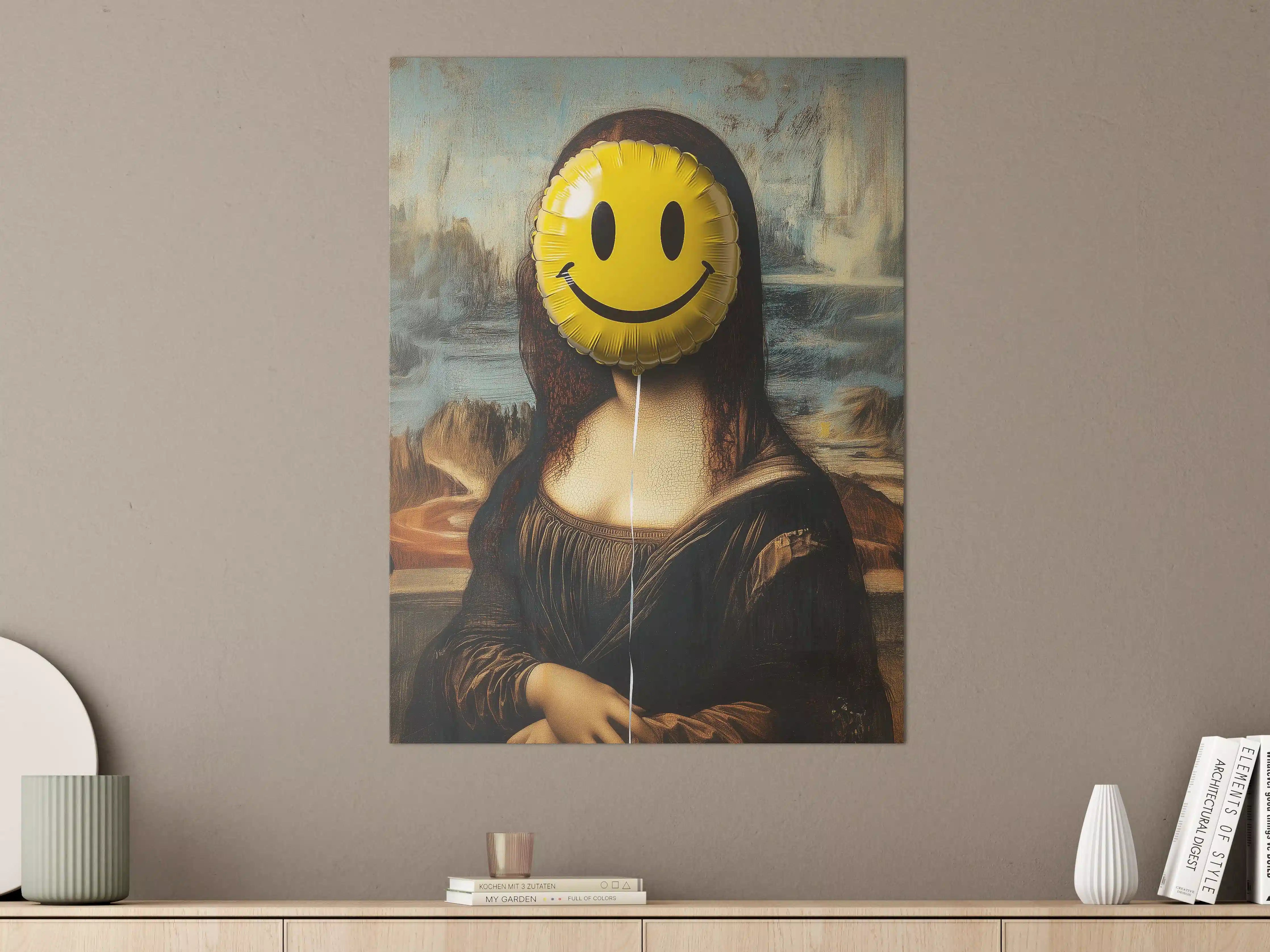 Große Wandbilder - Lächelnder Smiley-Ballon vor Mona Lisa