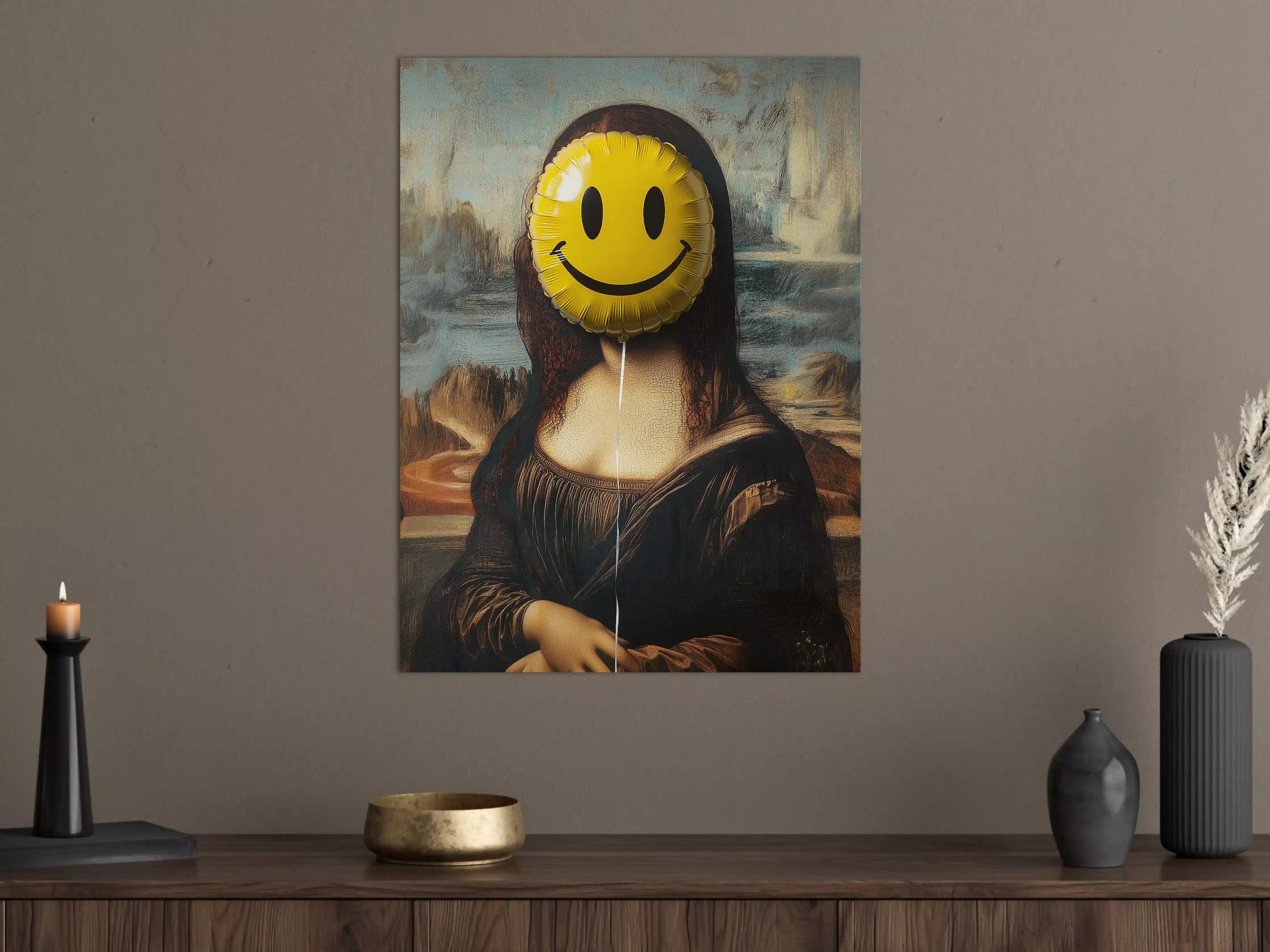 Große Wandbilder - Lächelnder Smiley-Ballon vor Mona Lisa