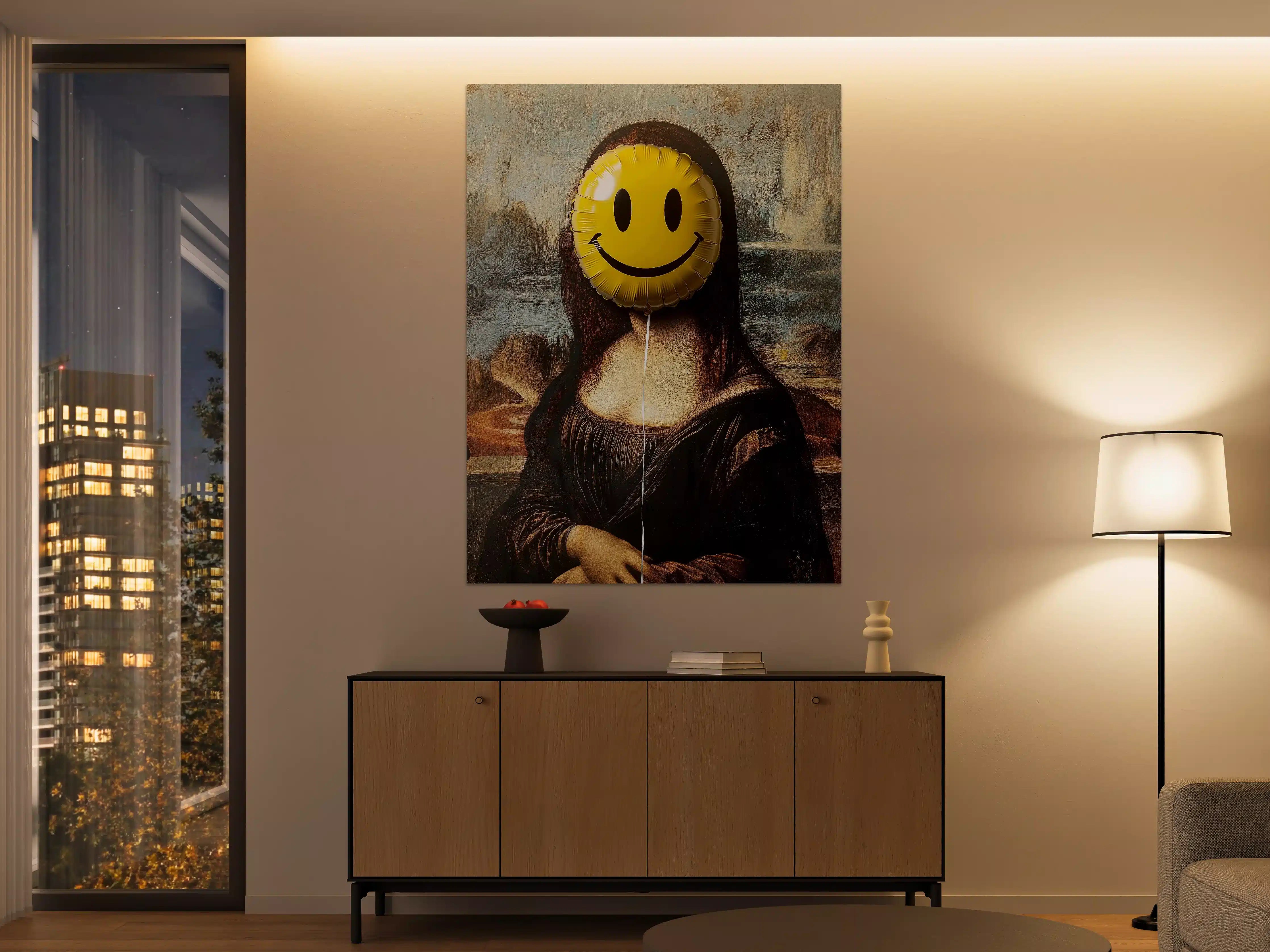 Große Wandbilder - Lächelnder Smiley-Ballon vor Mona Lisa