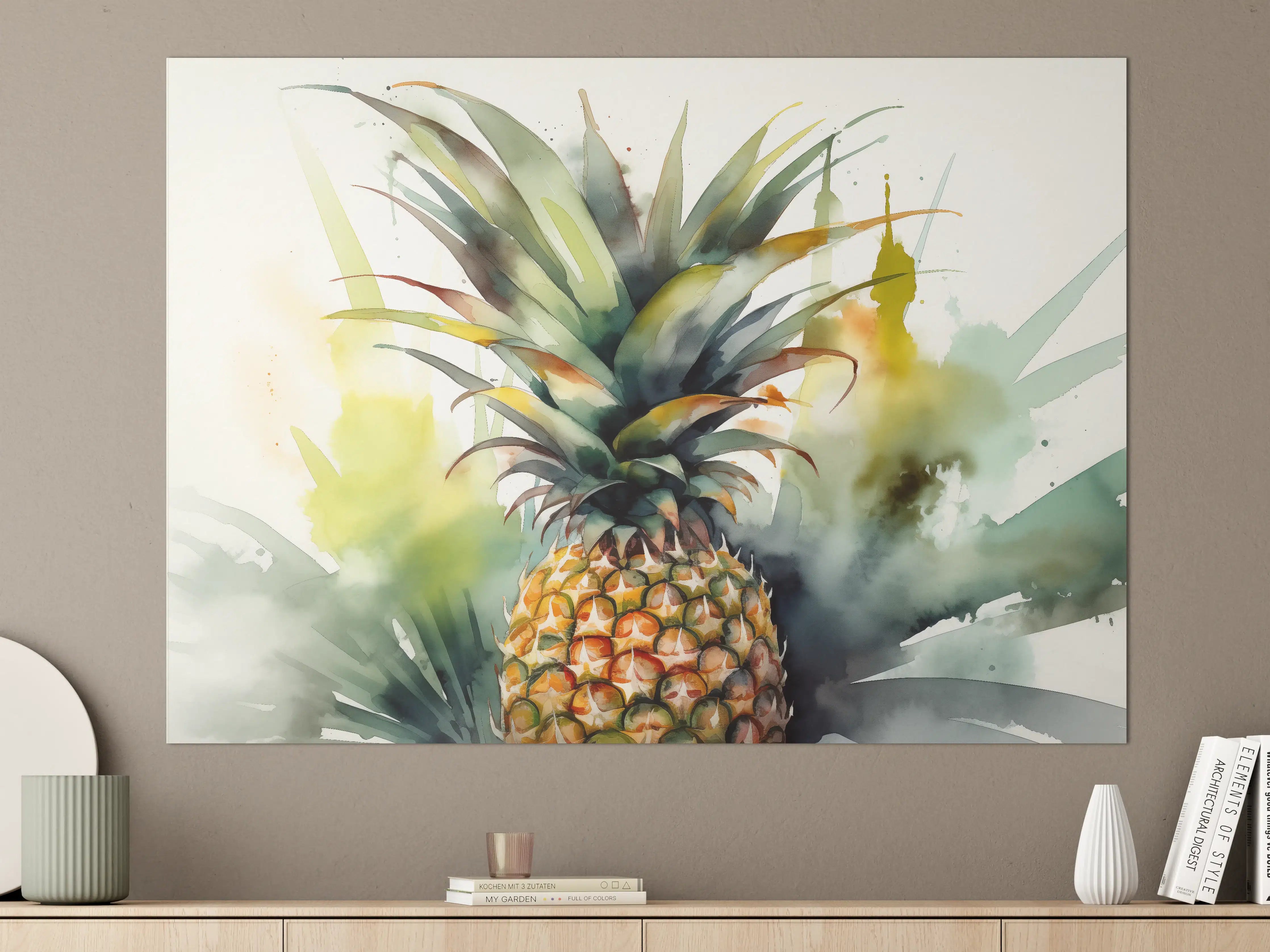 Große Wandbilder - Lebendige Ananas in Wasserfarben