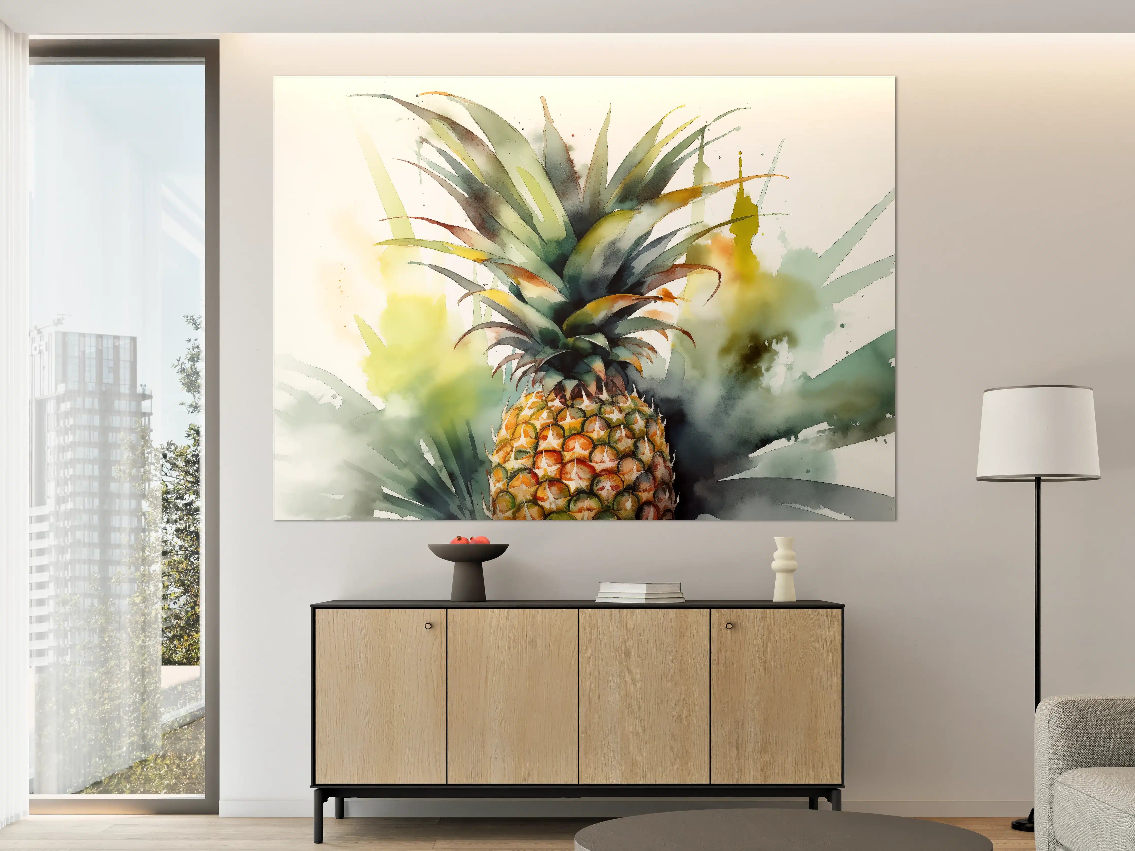 Große Wandbilder - Lebendige Ananas in Wasserfarben