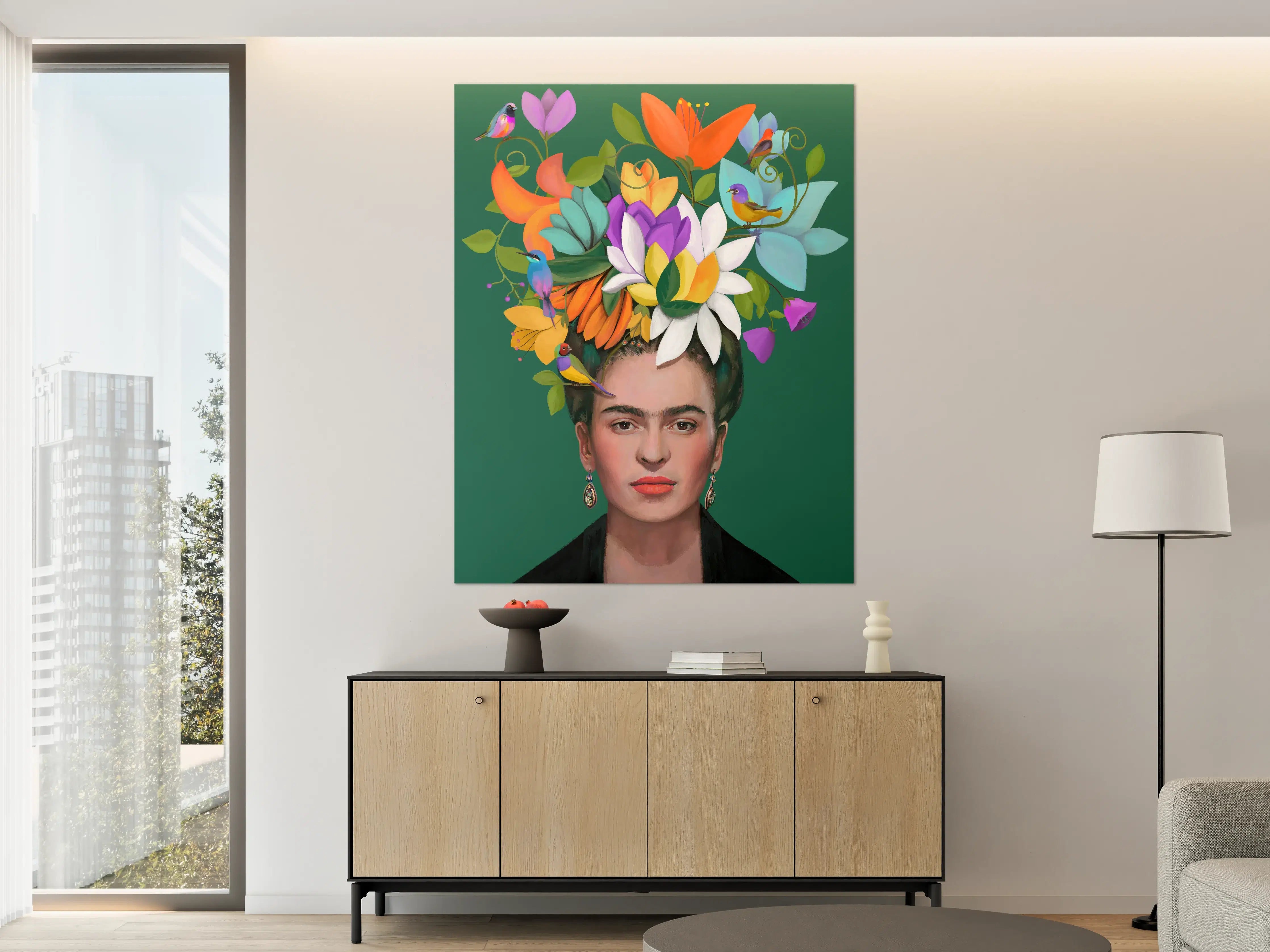 Große Wandbilder - Lebendige Blumenpracht mit Vögeln