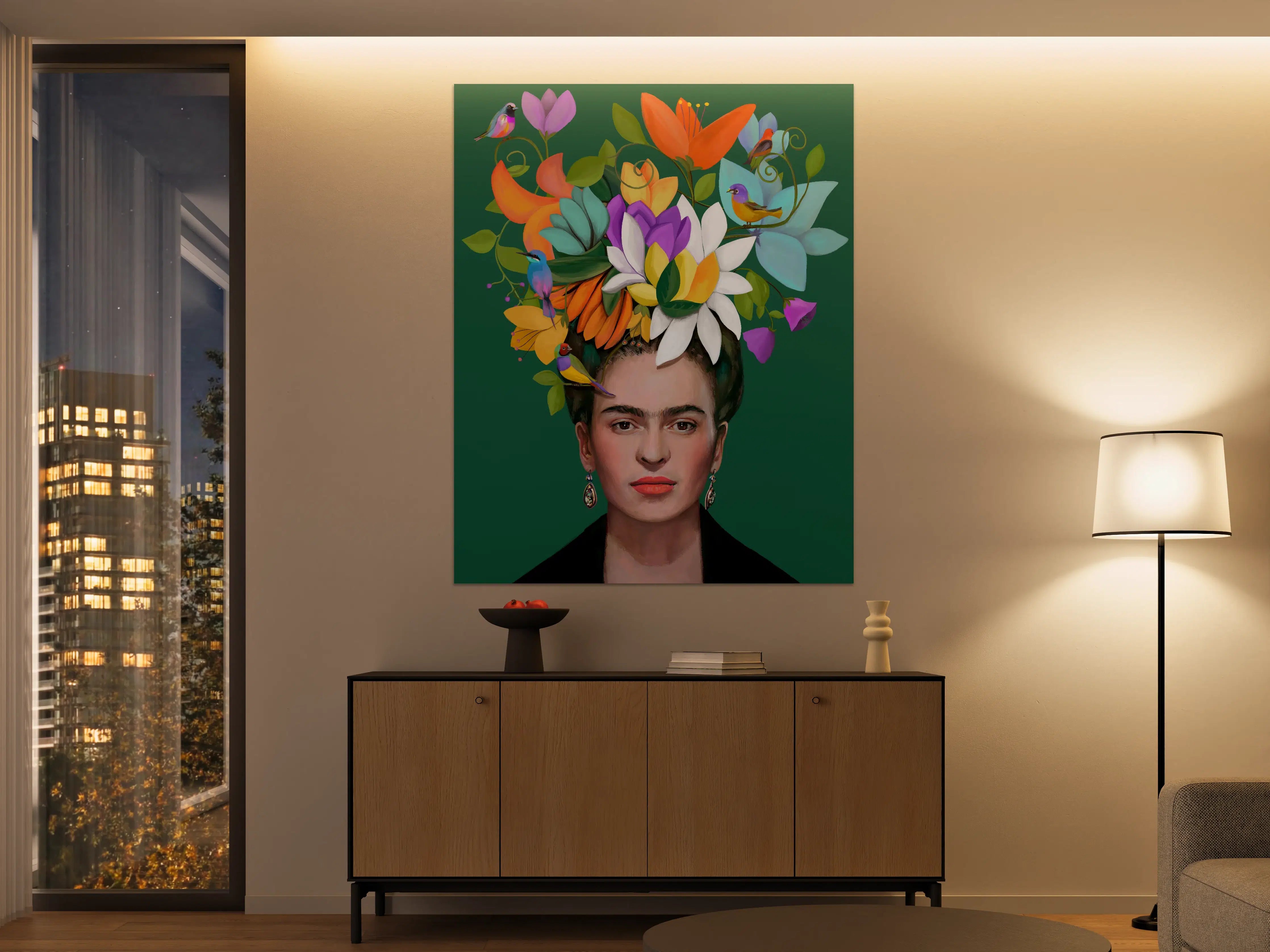 Große Wandbilder - Lebendige Blumenpracht mit Vögeln