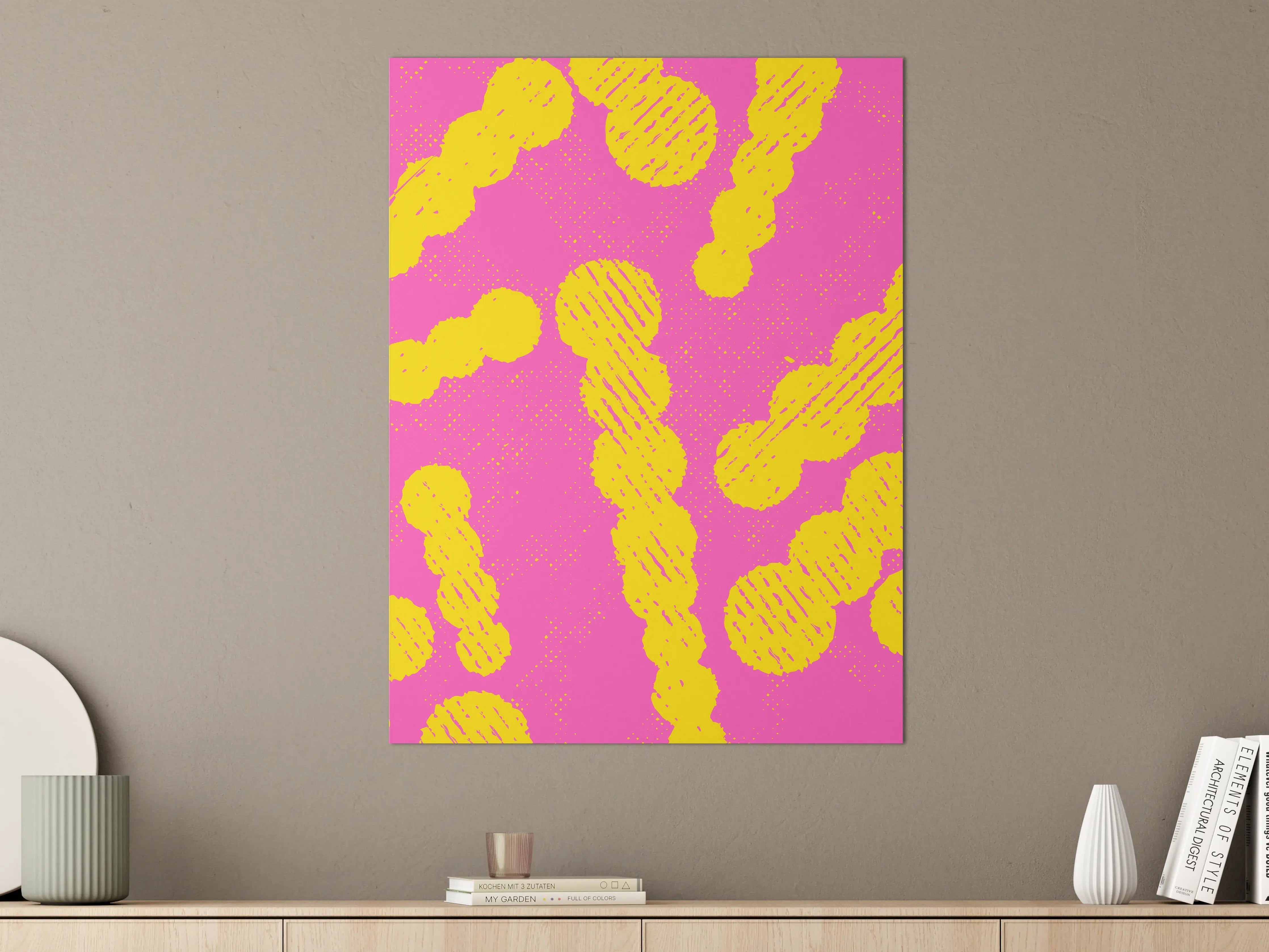 Große Wandbilder - Lebendige Pink-Gelb-Kunstdjewel