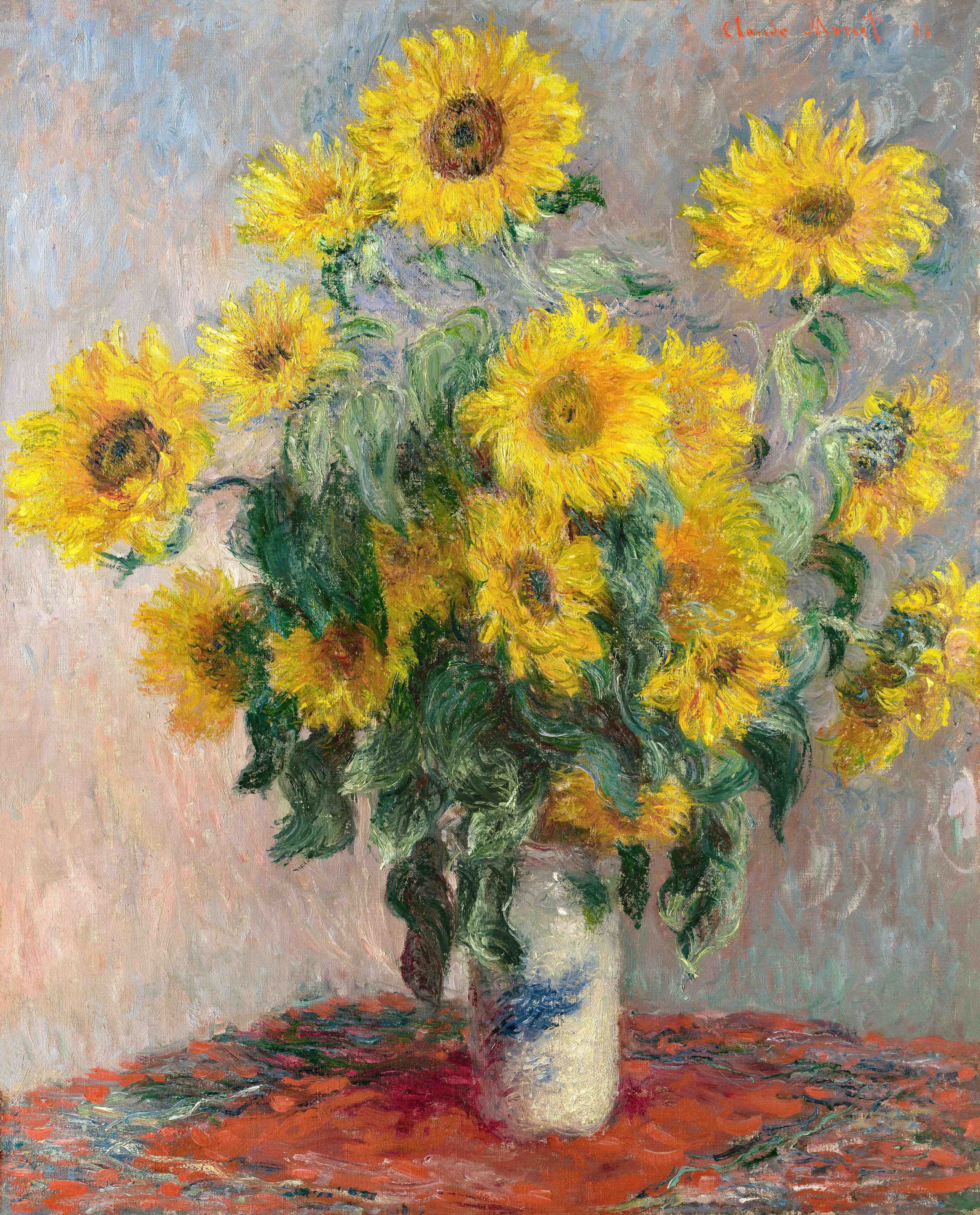 Große Wandbilder-Lebendige Sonnenblumen im Keramikväschen