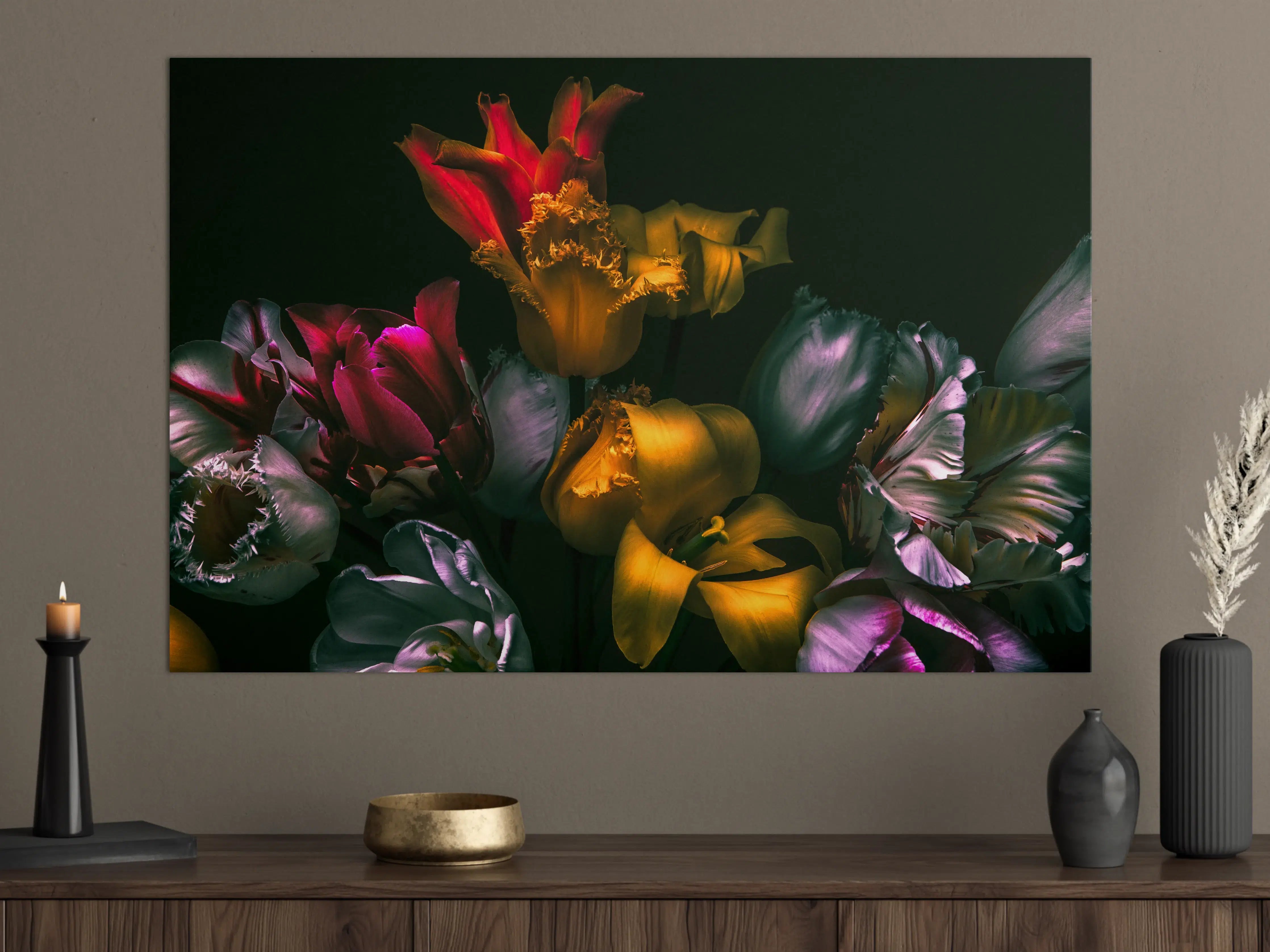 Große Wandbilder - Lebendige Tulpen in kräftigen Farben