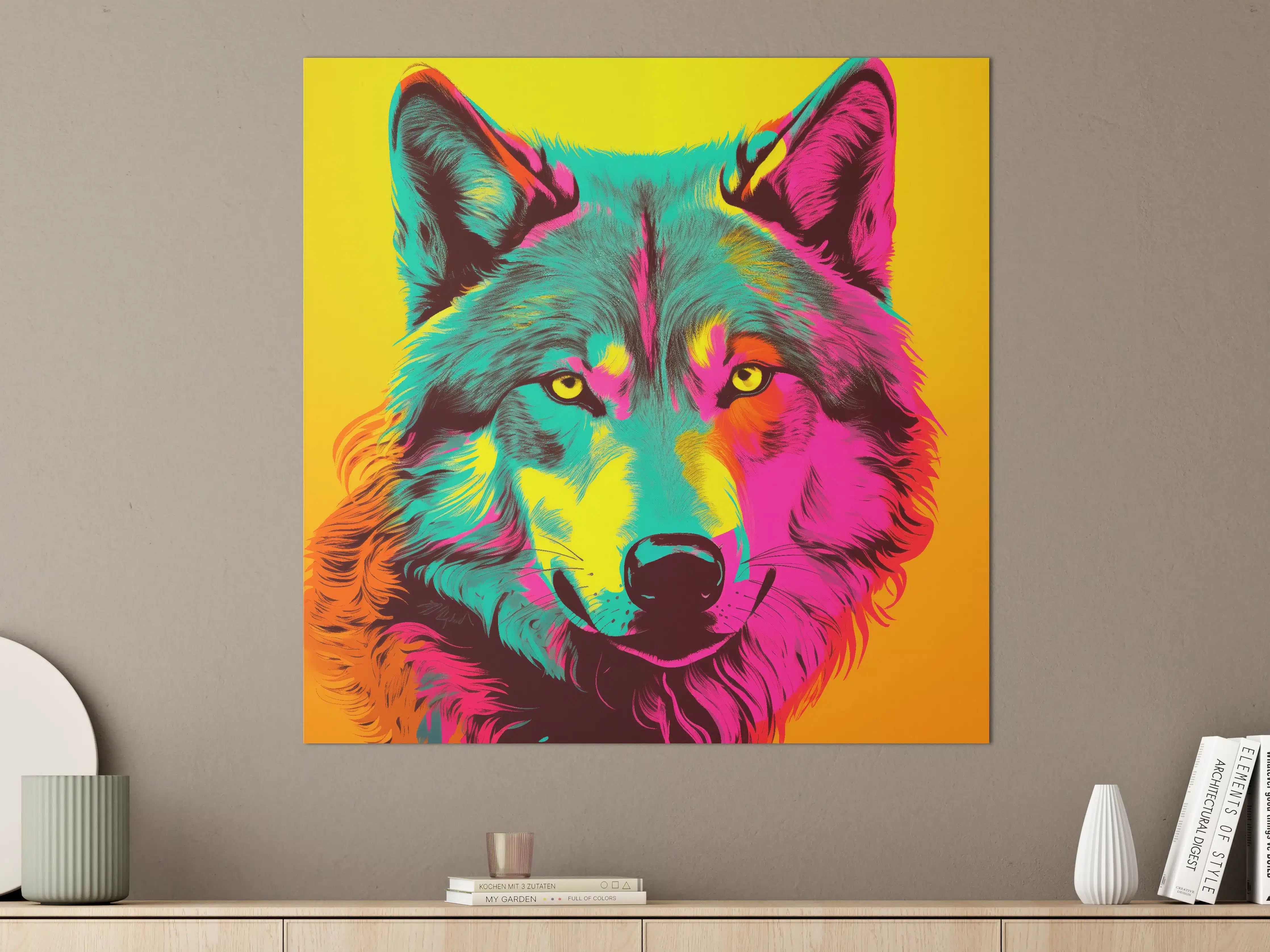 Große Wandbilder - Lebendige Wolf-Darstellung in Neonfarben