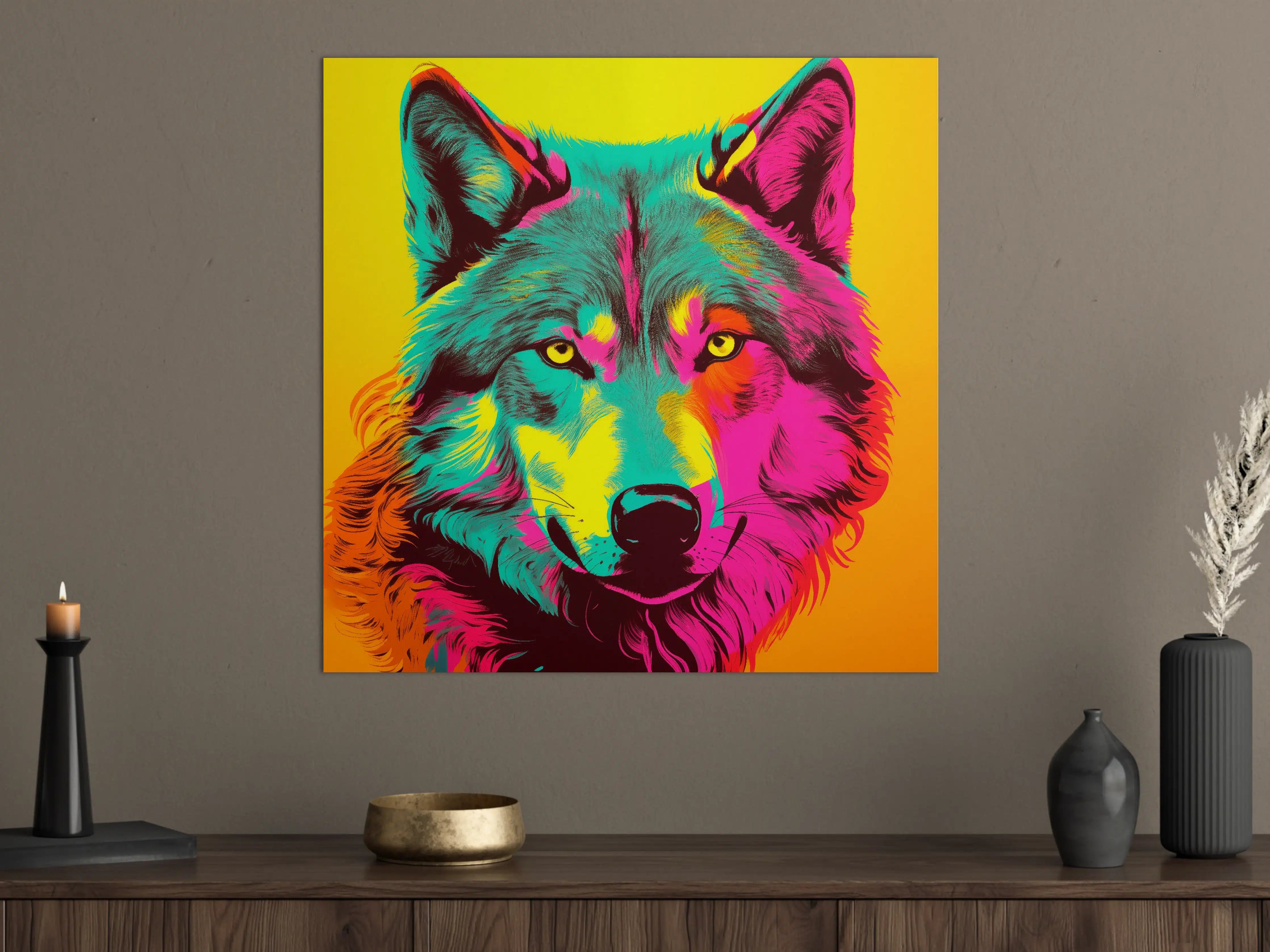 Große Wandbilder - Lebendige Wolf-Darstellung in Neonfarben