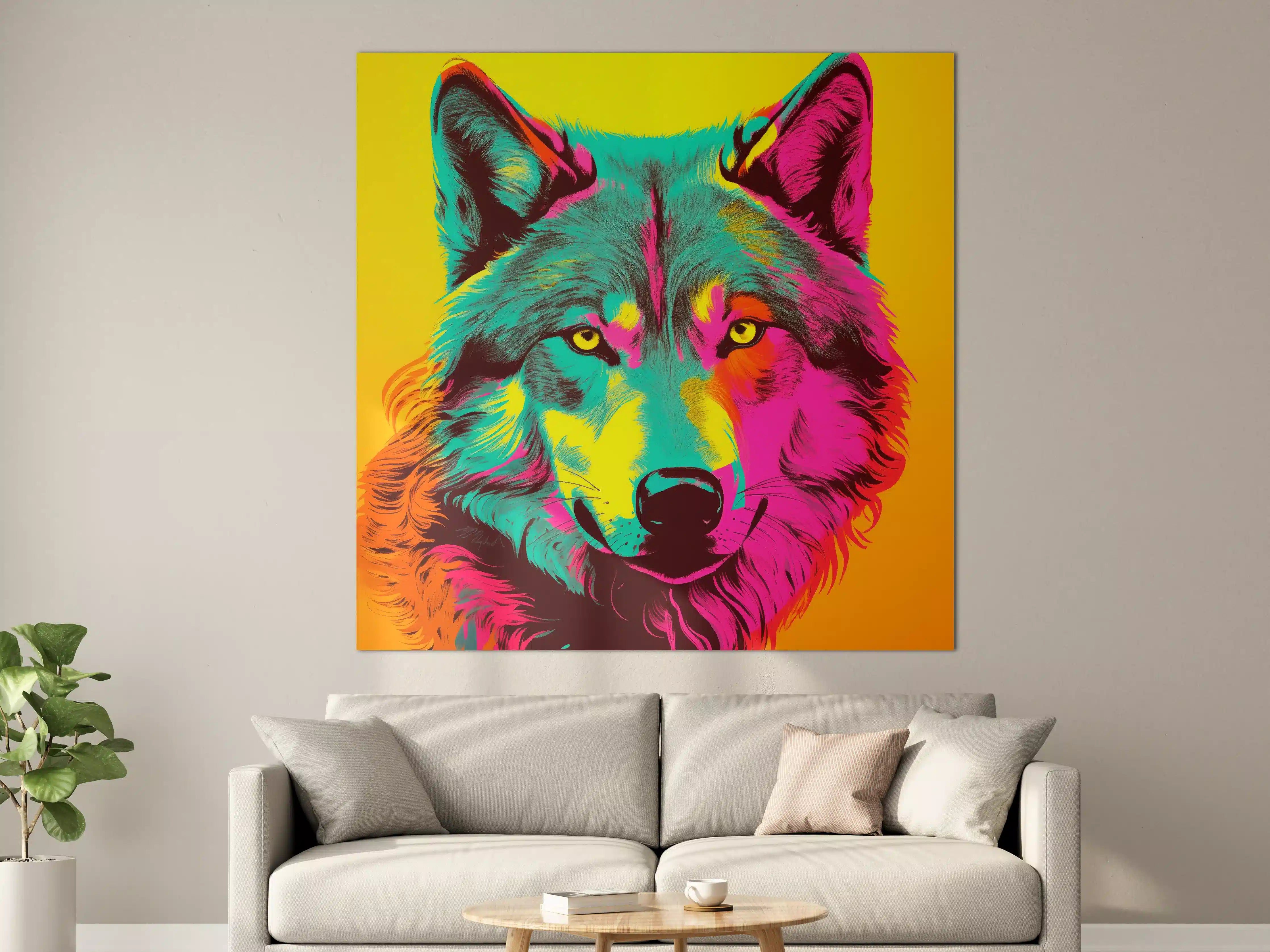 Große Wandbilder - Lebendige Wolf-Darstellung in Neonfarben