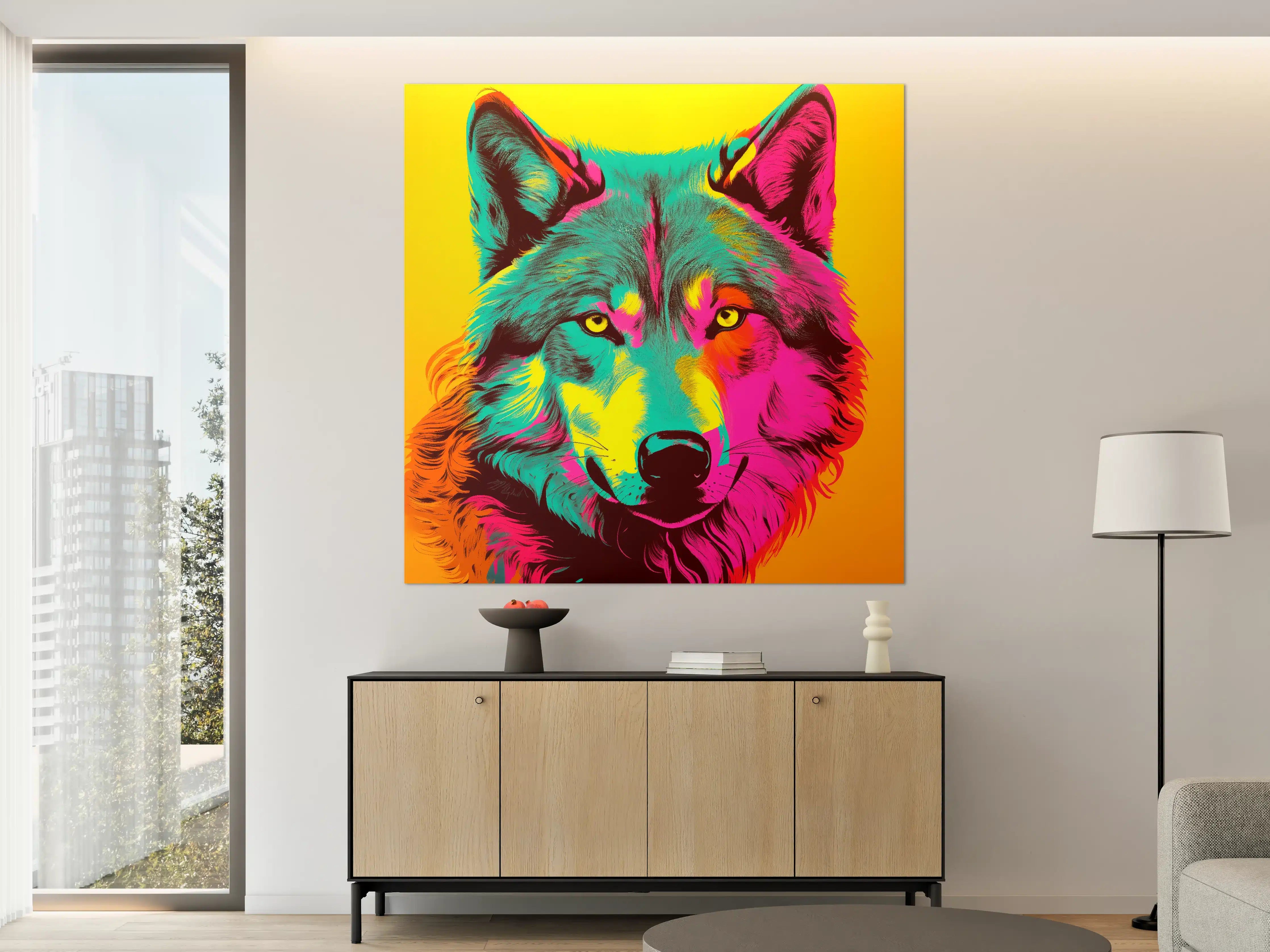 Große Wandbilder - Lebendige Wolf-Darstellung in Neonfarben