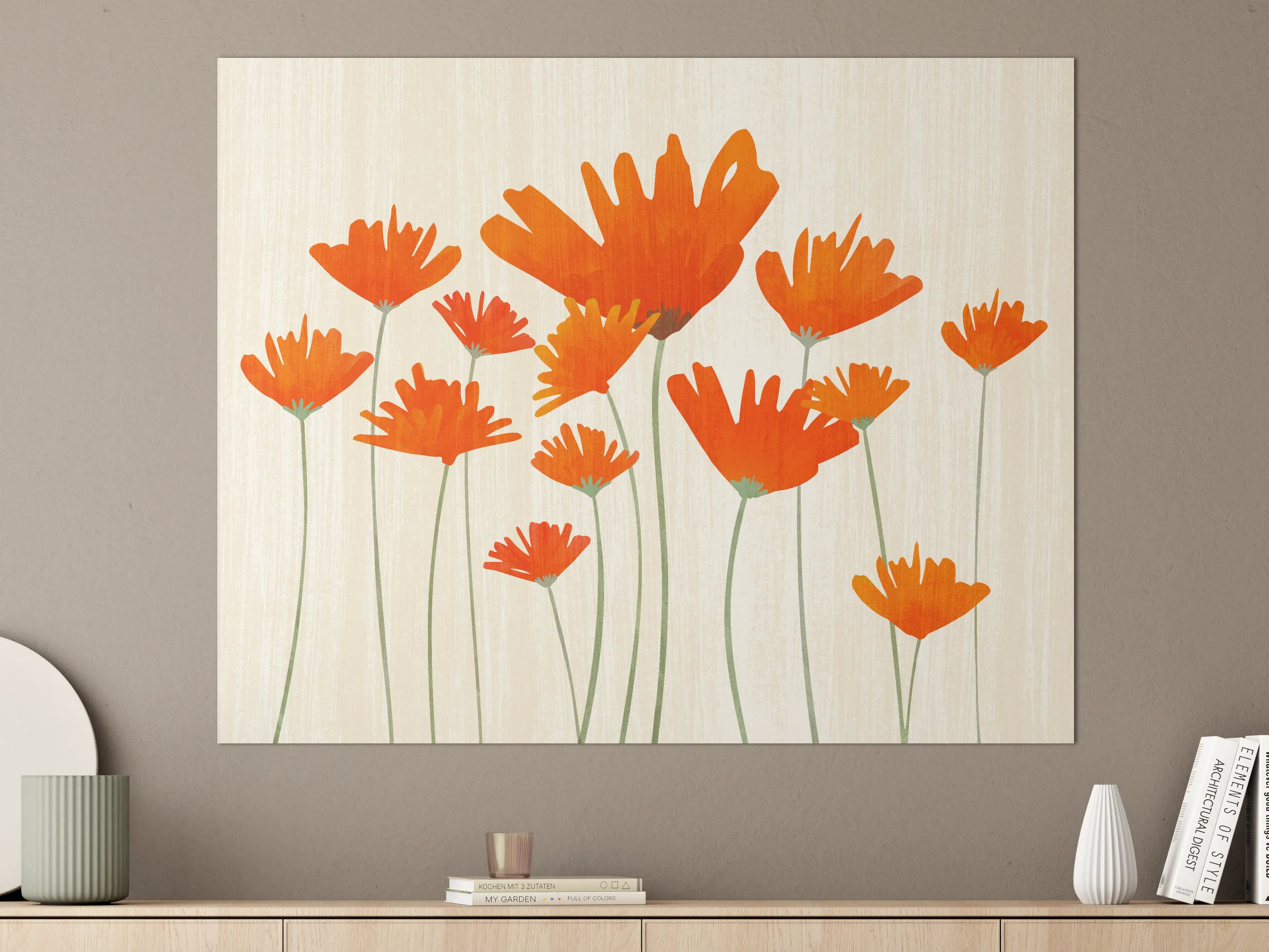Große Wandbilder - Lebendige orange Blumenwandkunst