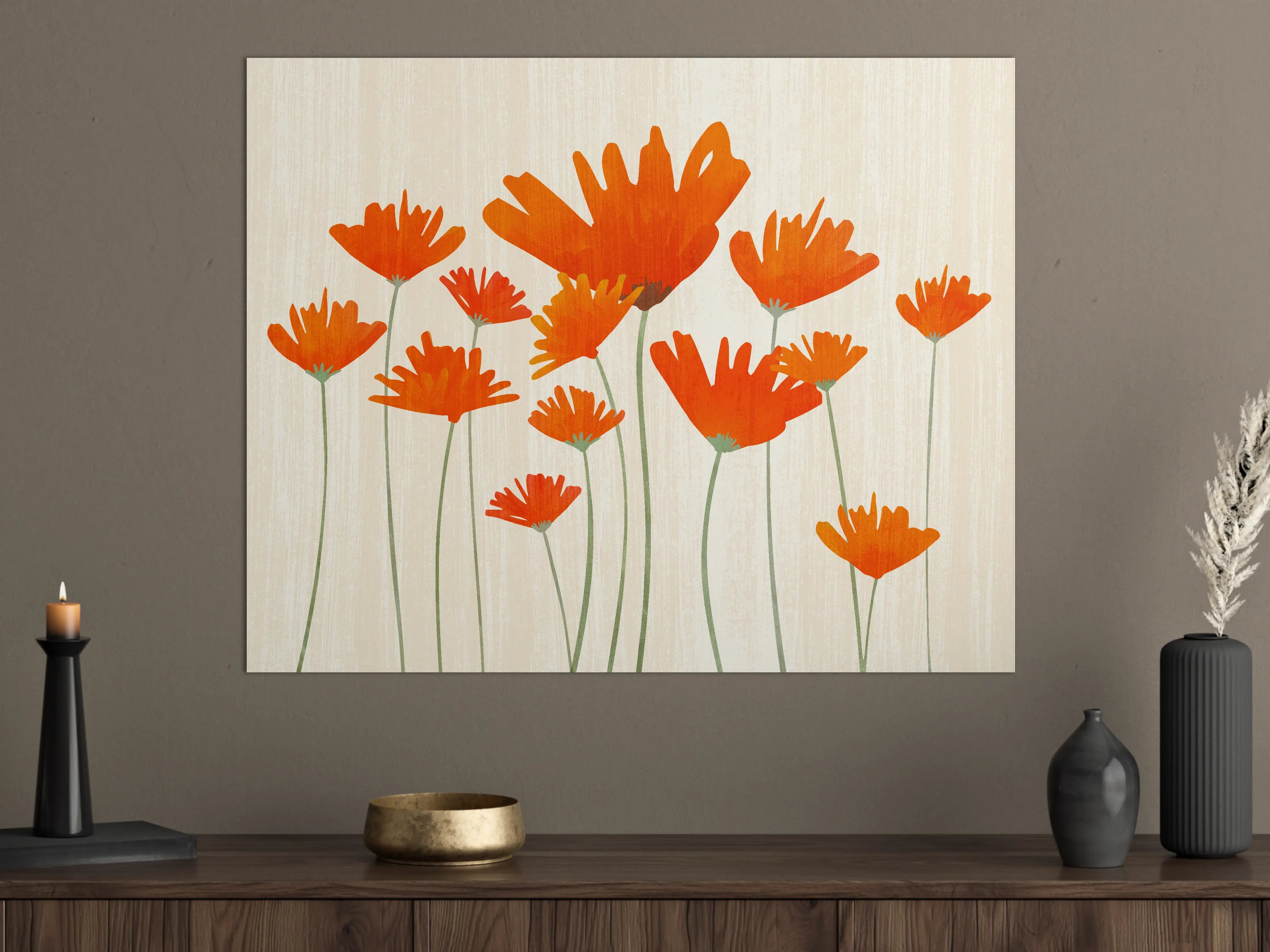 Große Wandbilder - Lebendige orange Blumenwandkunst
