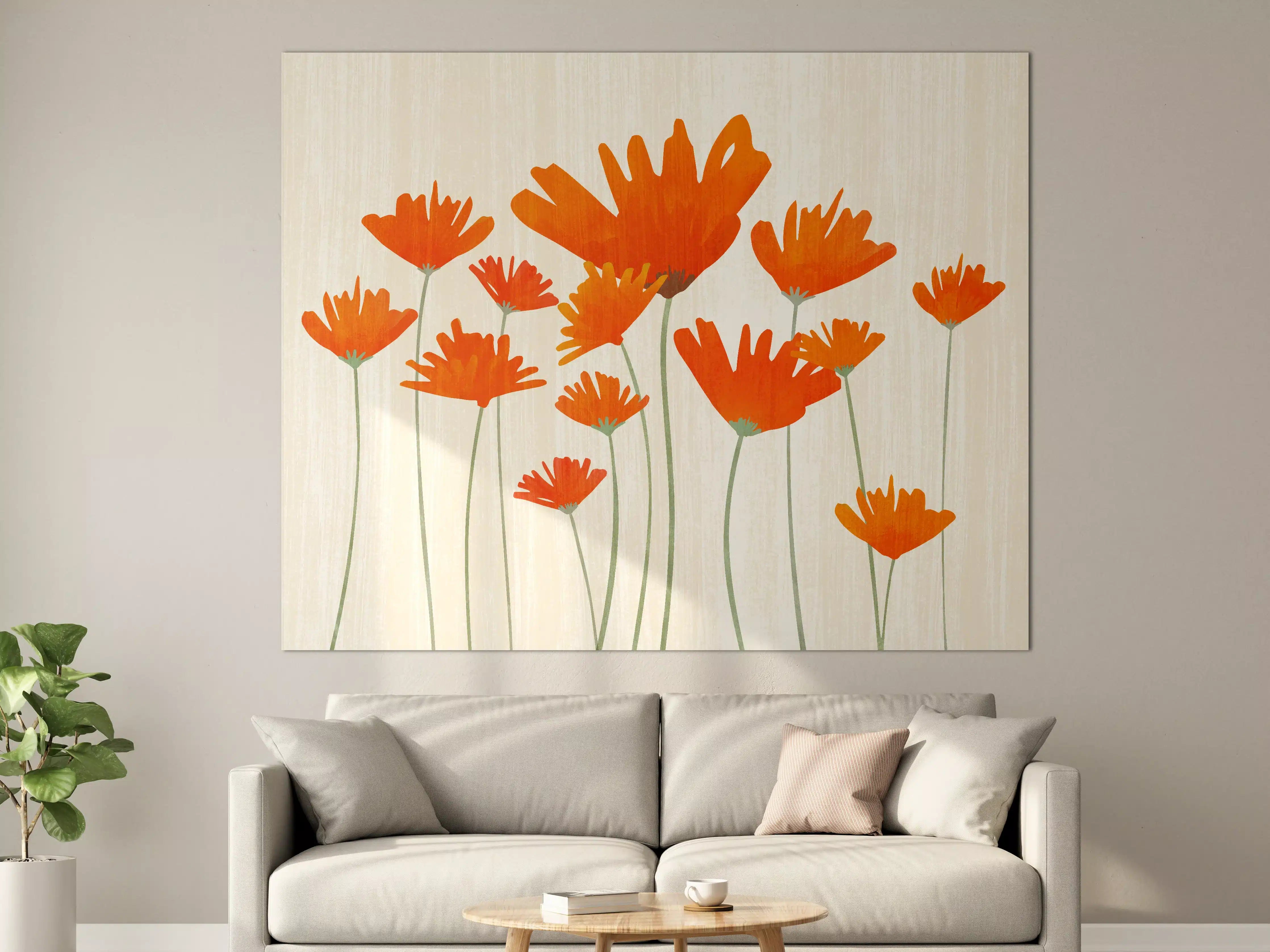 Große Wandbilder - Lebendige orange Blumenwandkunst