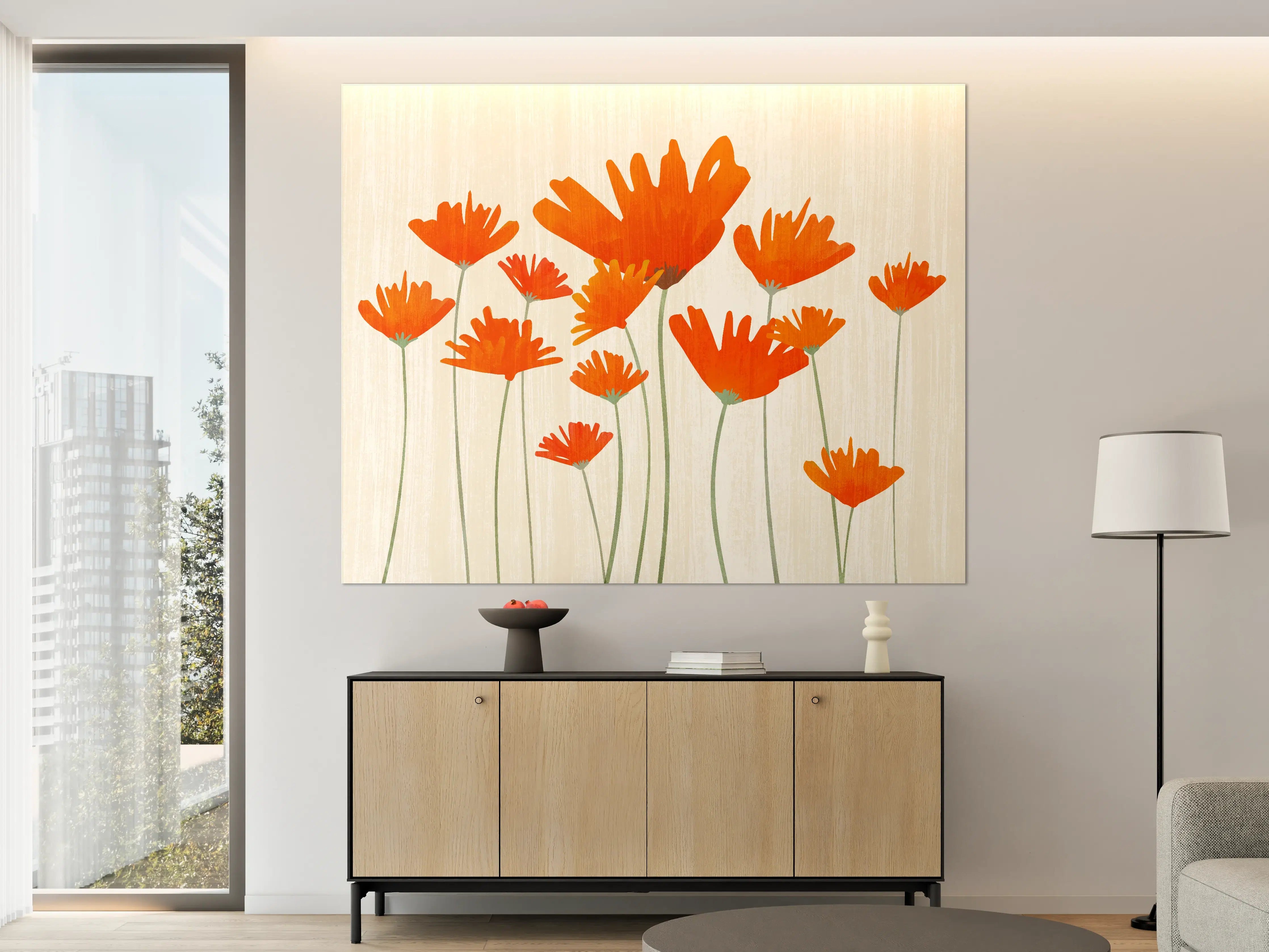 Große Wandbilder - Lebendige orange Blumenwandkunst