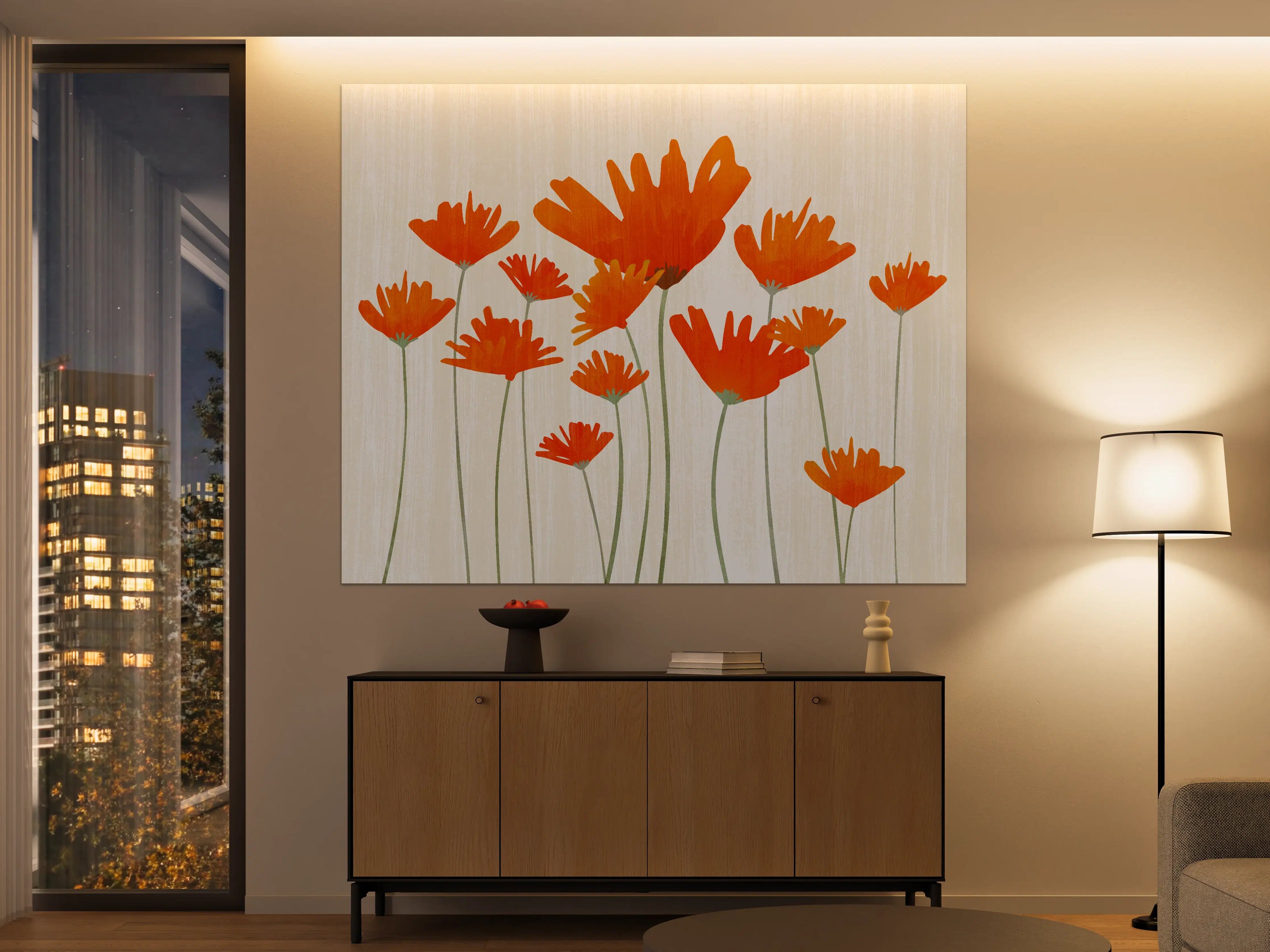 Große Wandbilder - Lebendige orange Blumenwandkunst