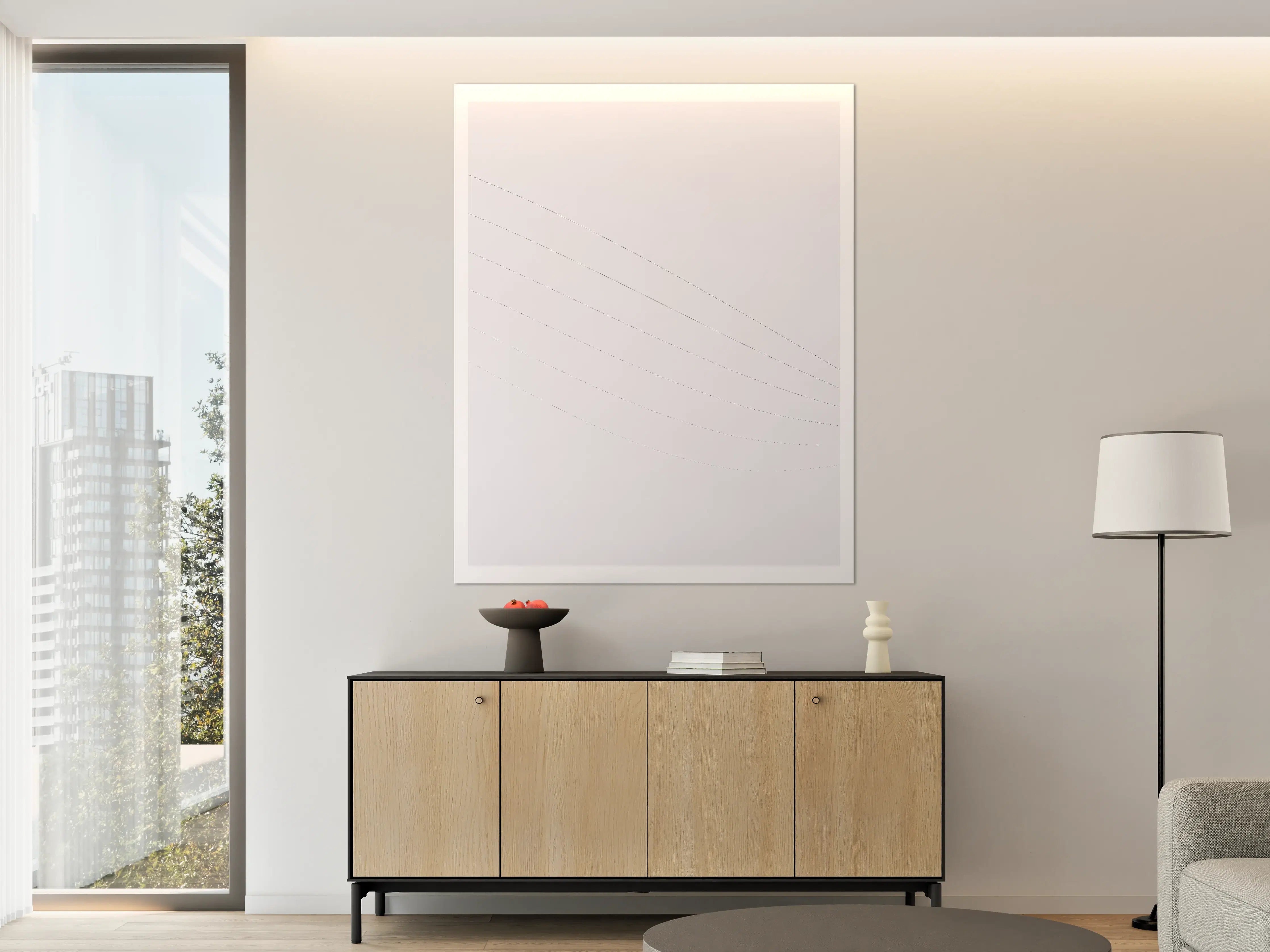 Große Wandbilder - Leere weiße Wand mit subtilen Linienmuster