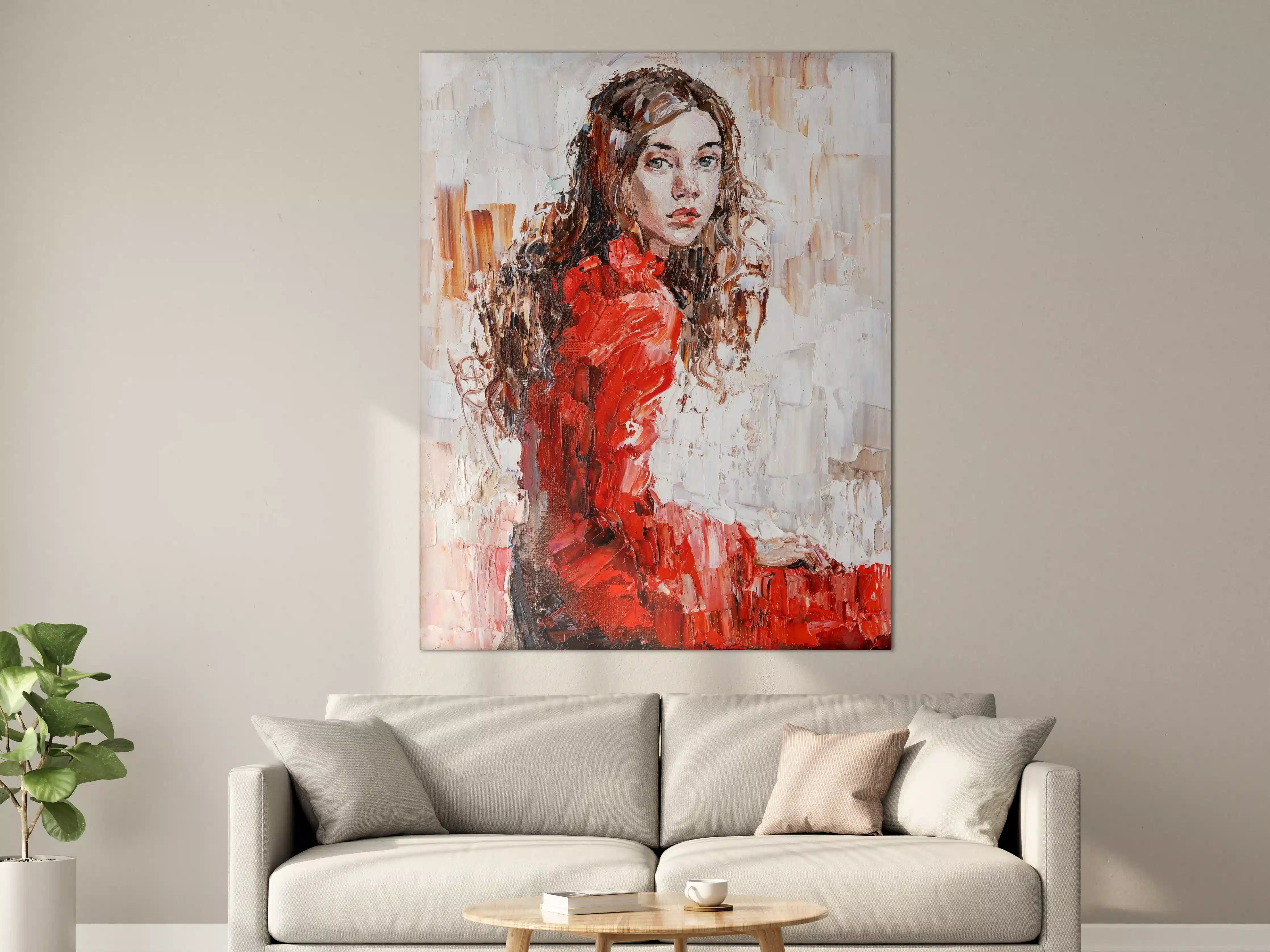 Große Wandbilder - Leinwand Portrait einer jungen Frau in rotem Kleid