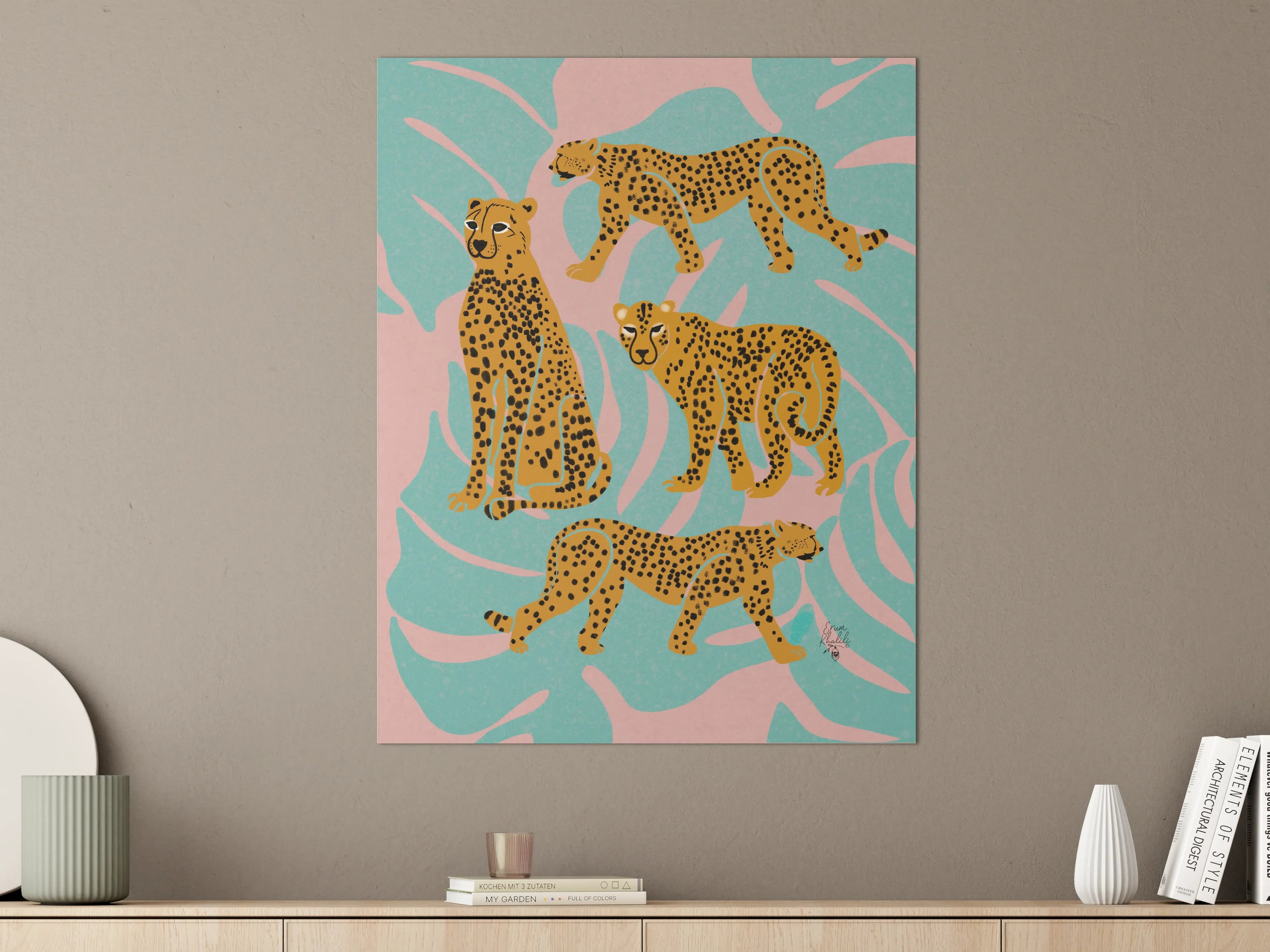 Große Wandbilder - Leopard-Design auf pastellfarbenem Hintergrund