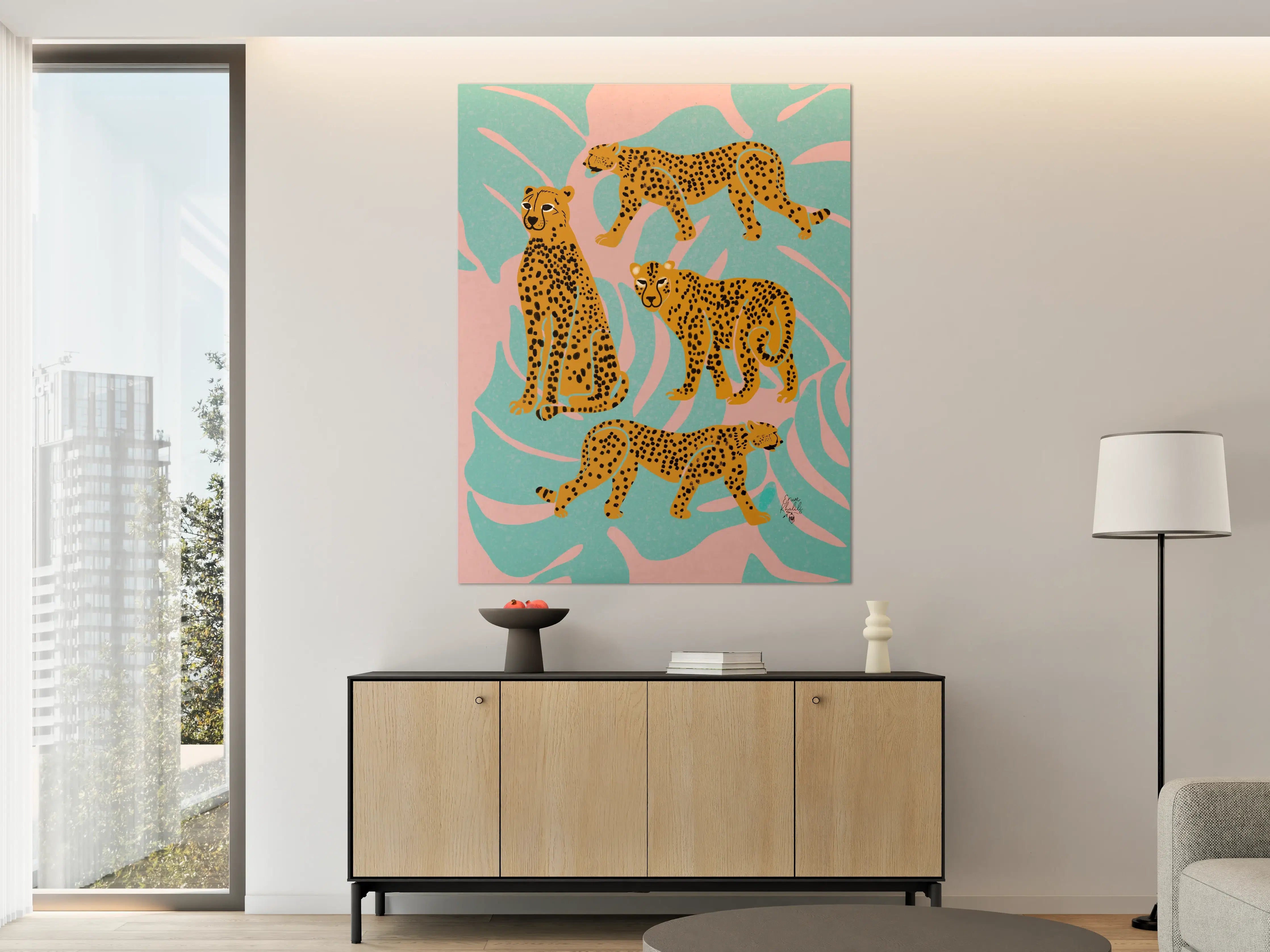 Große Wandbilder - Leopard-Design auf pastellfarbenem Hintergrund