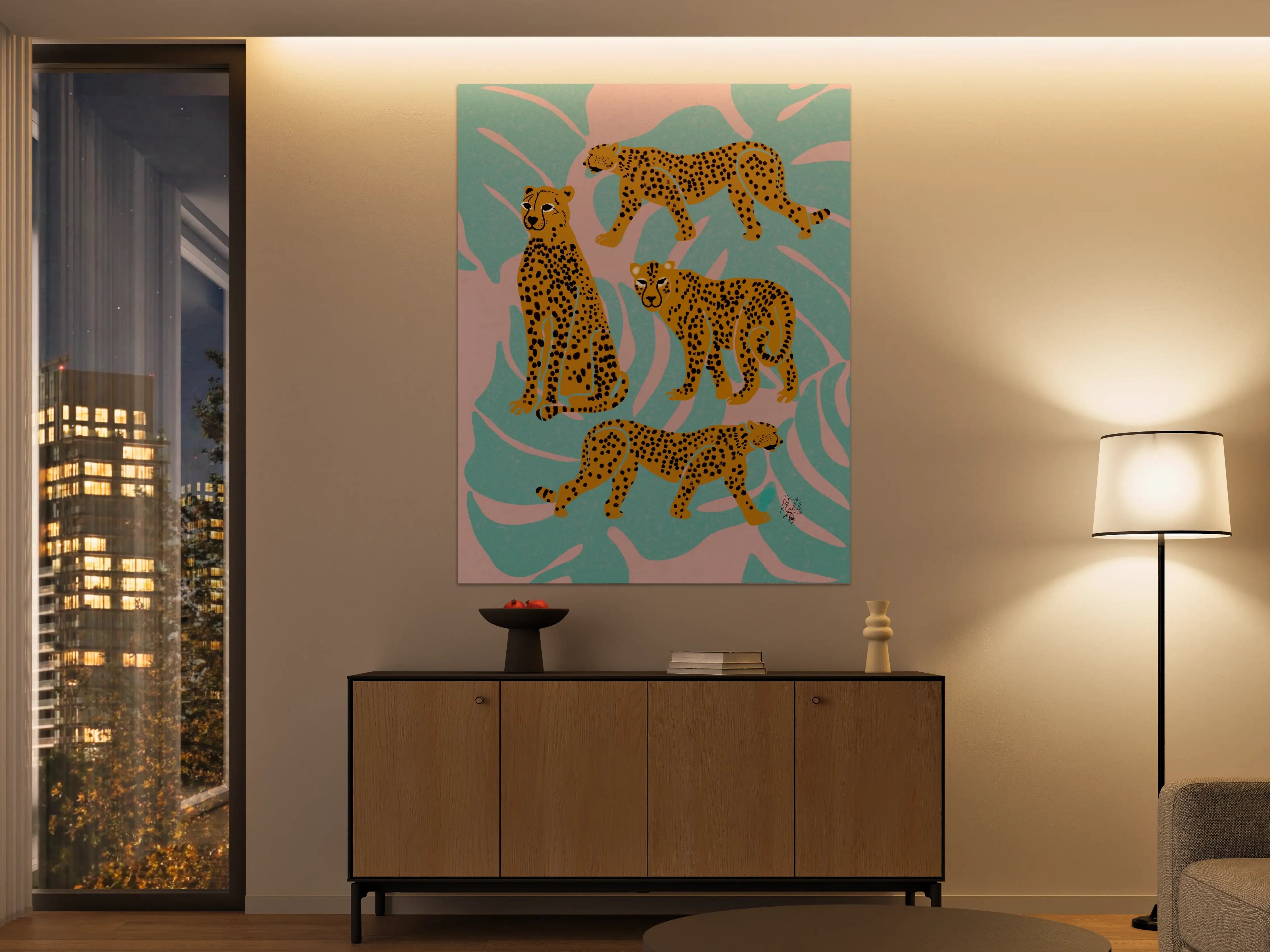 Große Wandbilder - Leopard-Design auf pastellfarbenem Hintergrund
