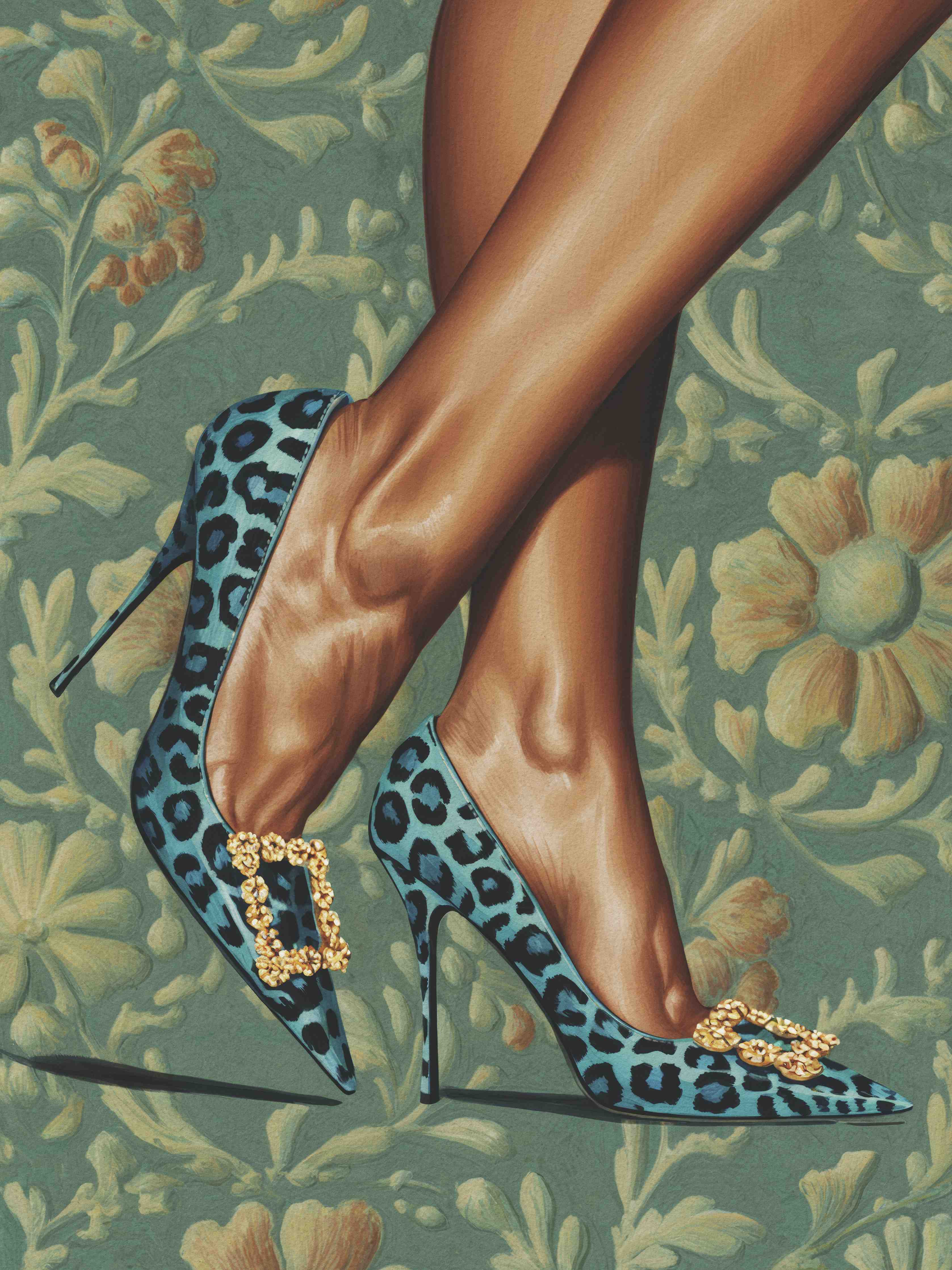 Große Wandbilder-Leopard-Print High Heels mit goldenen Pailletten