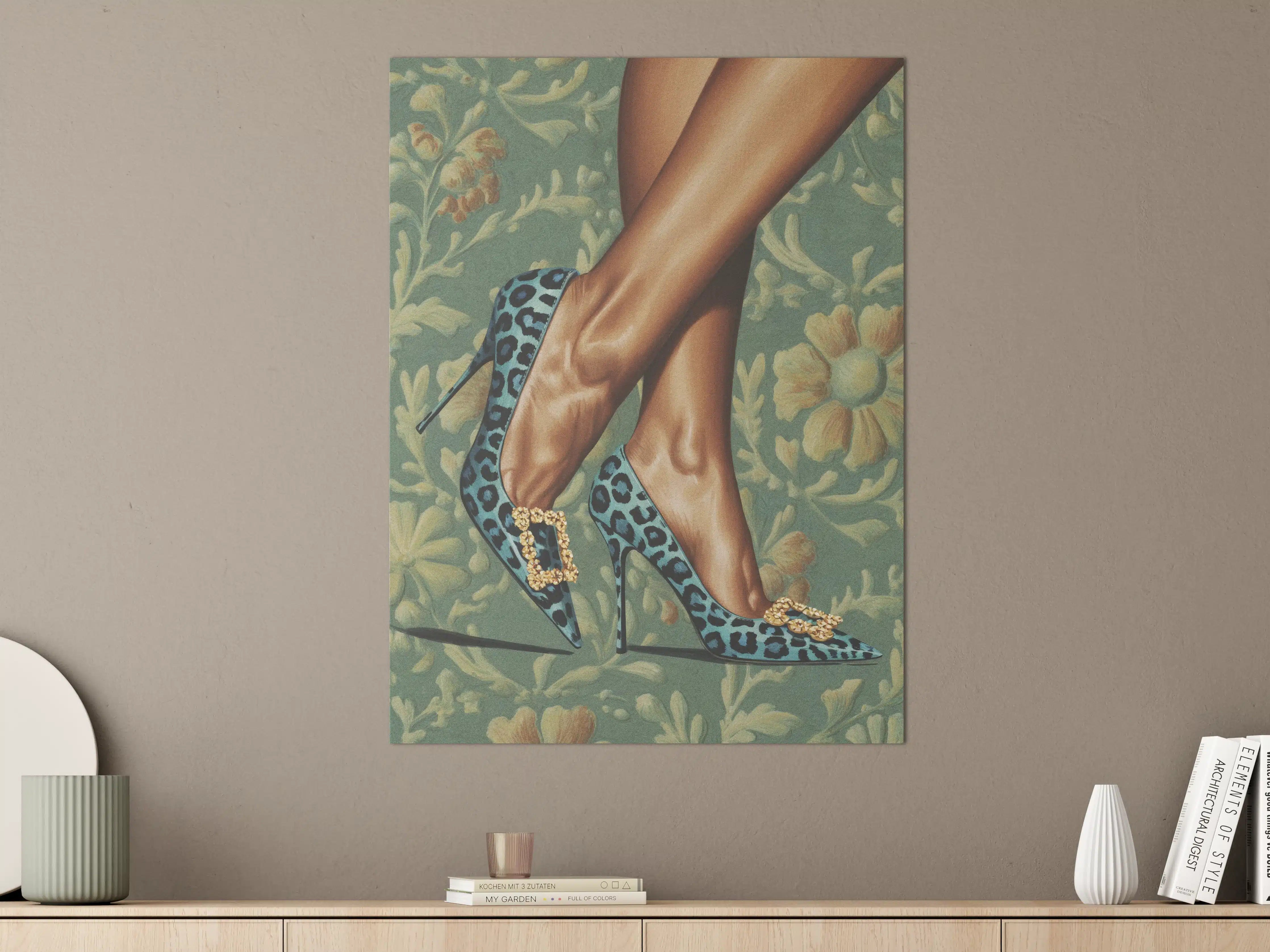 Große Wandbilder - Leopard-Print High Heels mit goldenen Pailletten