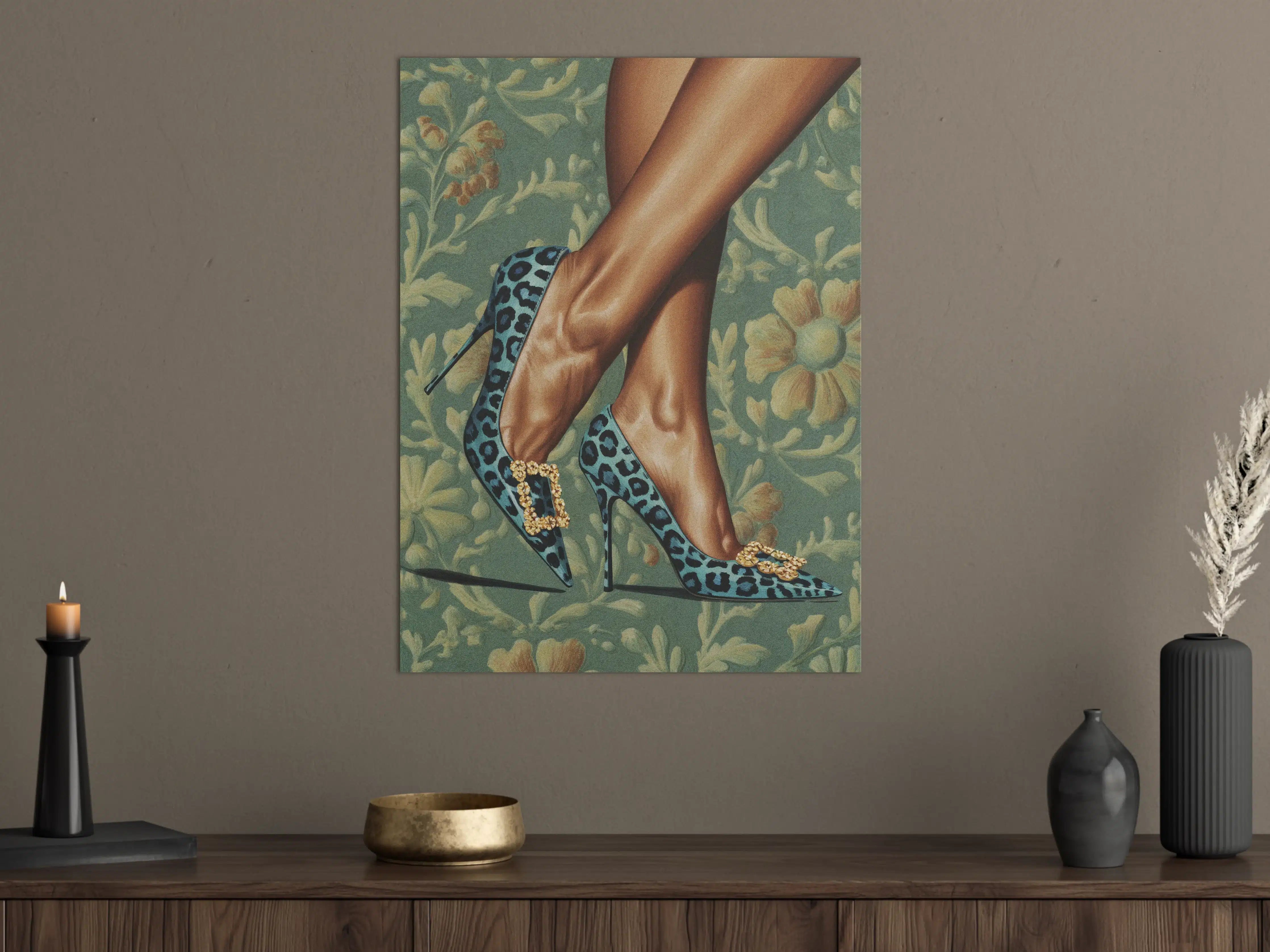Große Wandbilder - Leopard-Print High Heels mit goldenen Pailletten