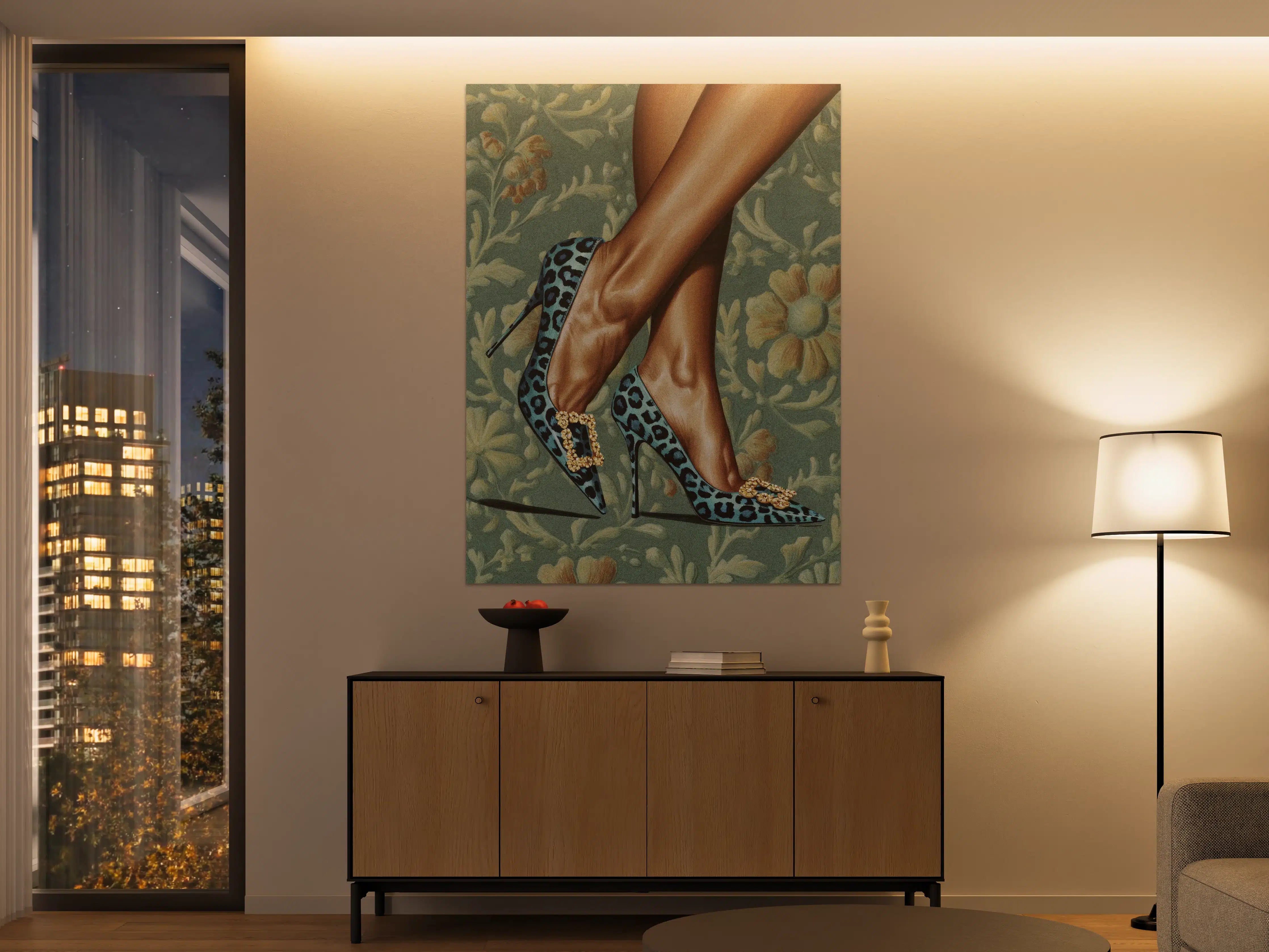 Große Wandbilder - Leopard-Print High Heels mit goldenen Pailletten