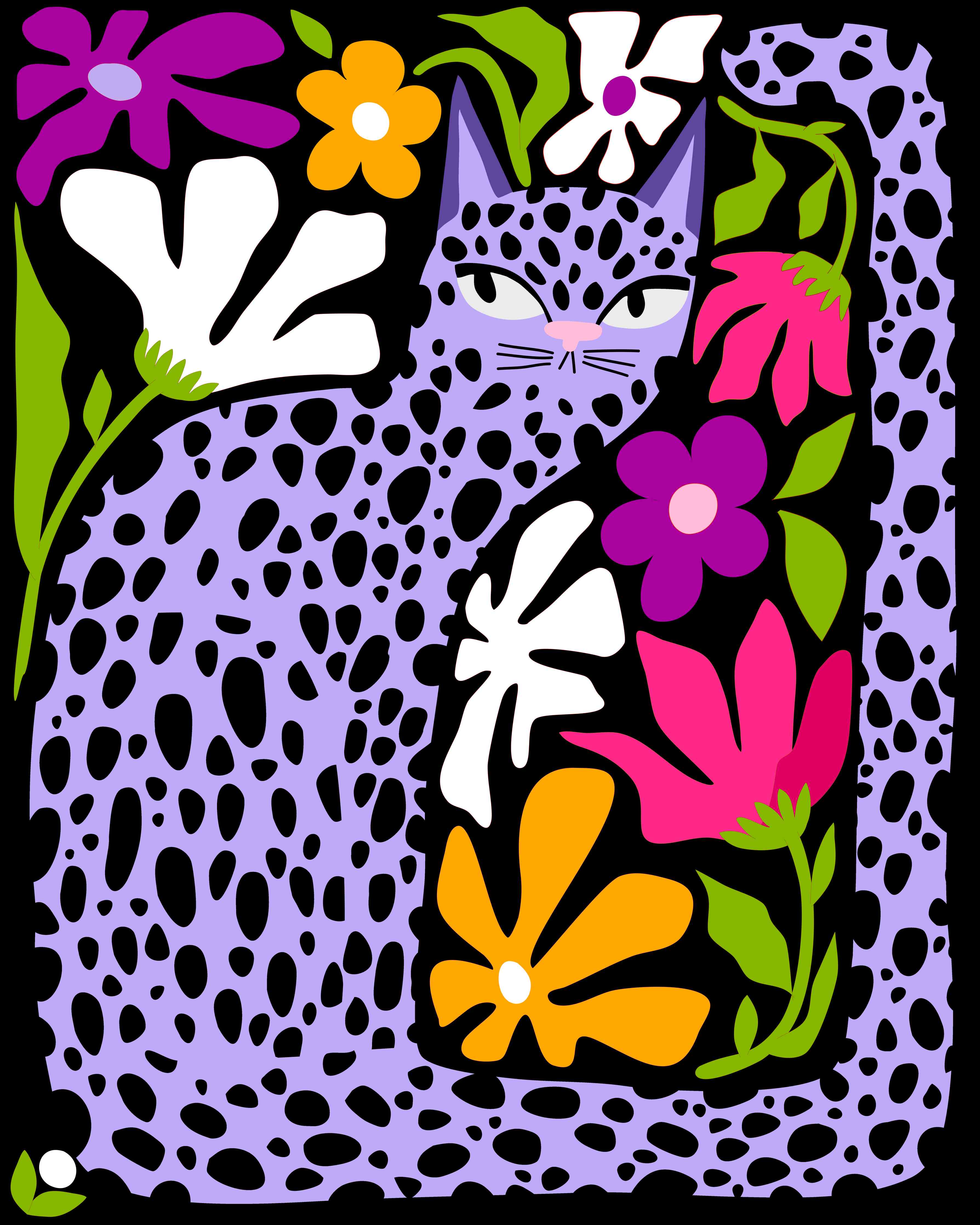 Große Wandbilder-Leopardenkatze mit bunten Blumen