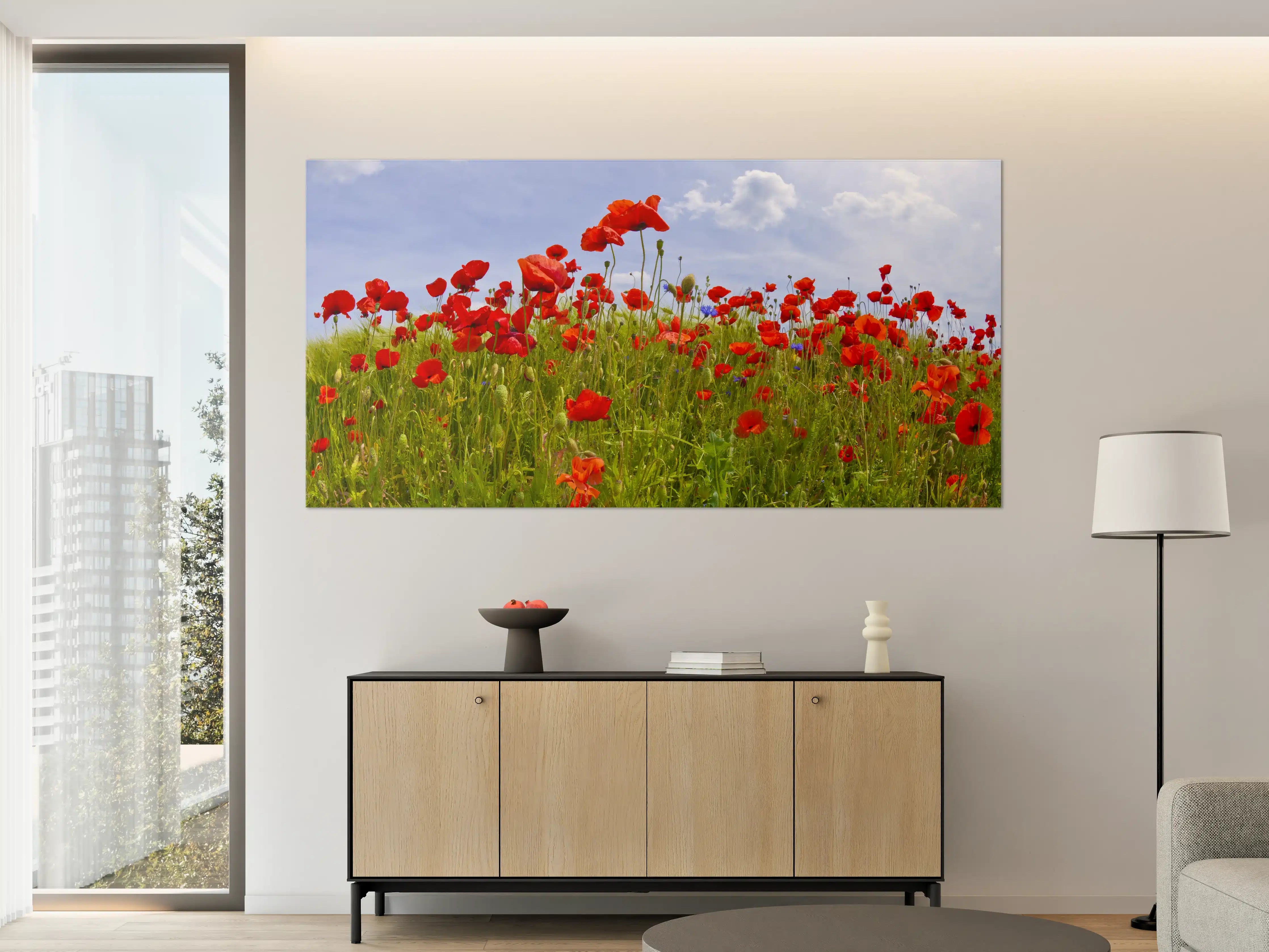 Große Wandbilder - Leuchtende Mohnblumen im Feld