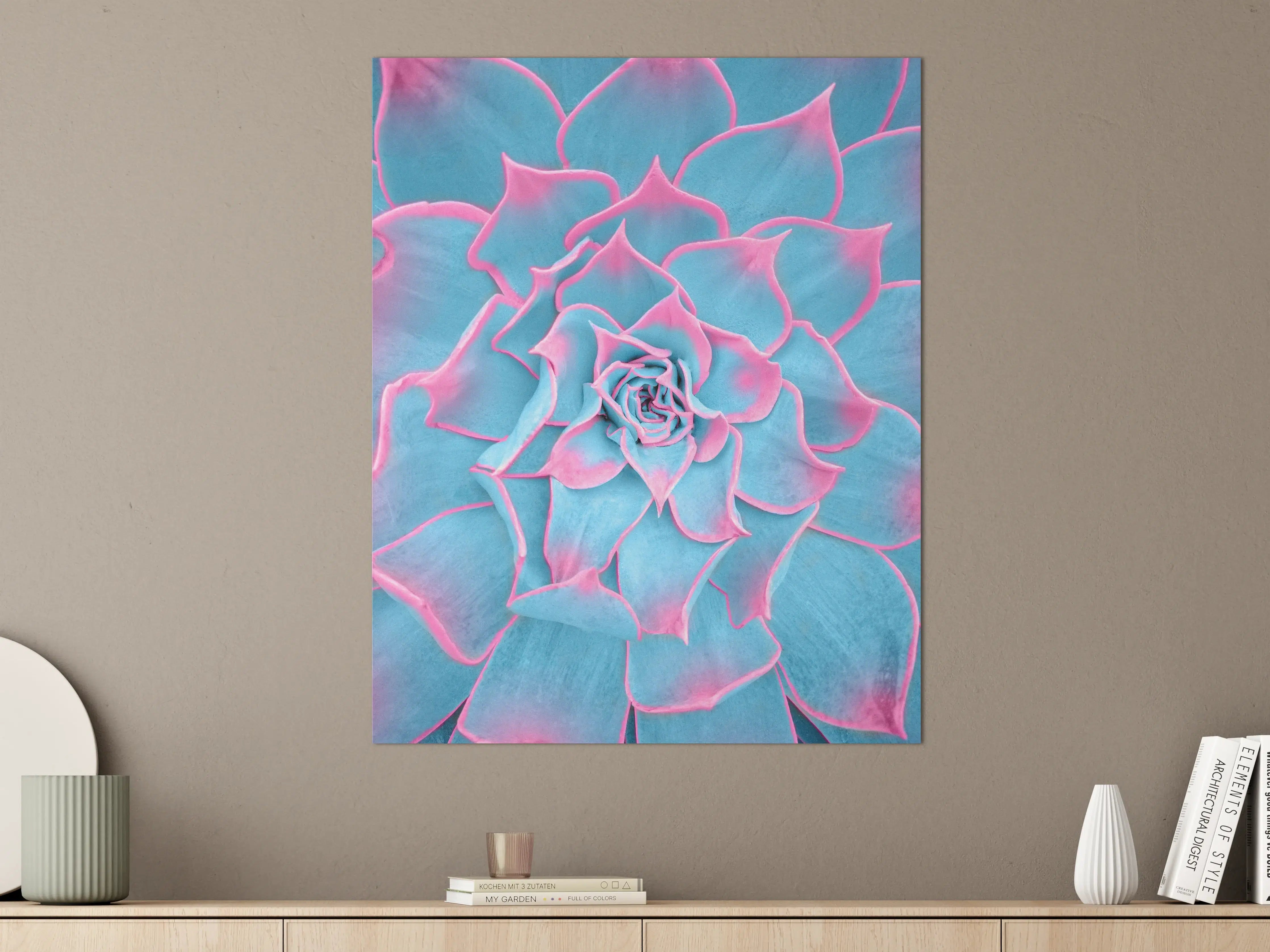 Große Wandbilder - Leuchtende Sukkulente in Pink-Blau-Tönen