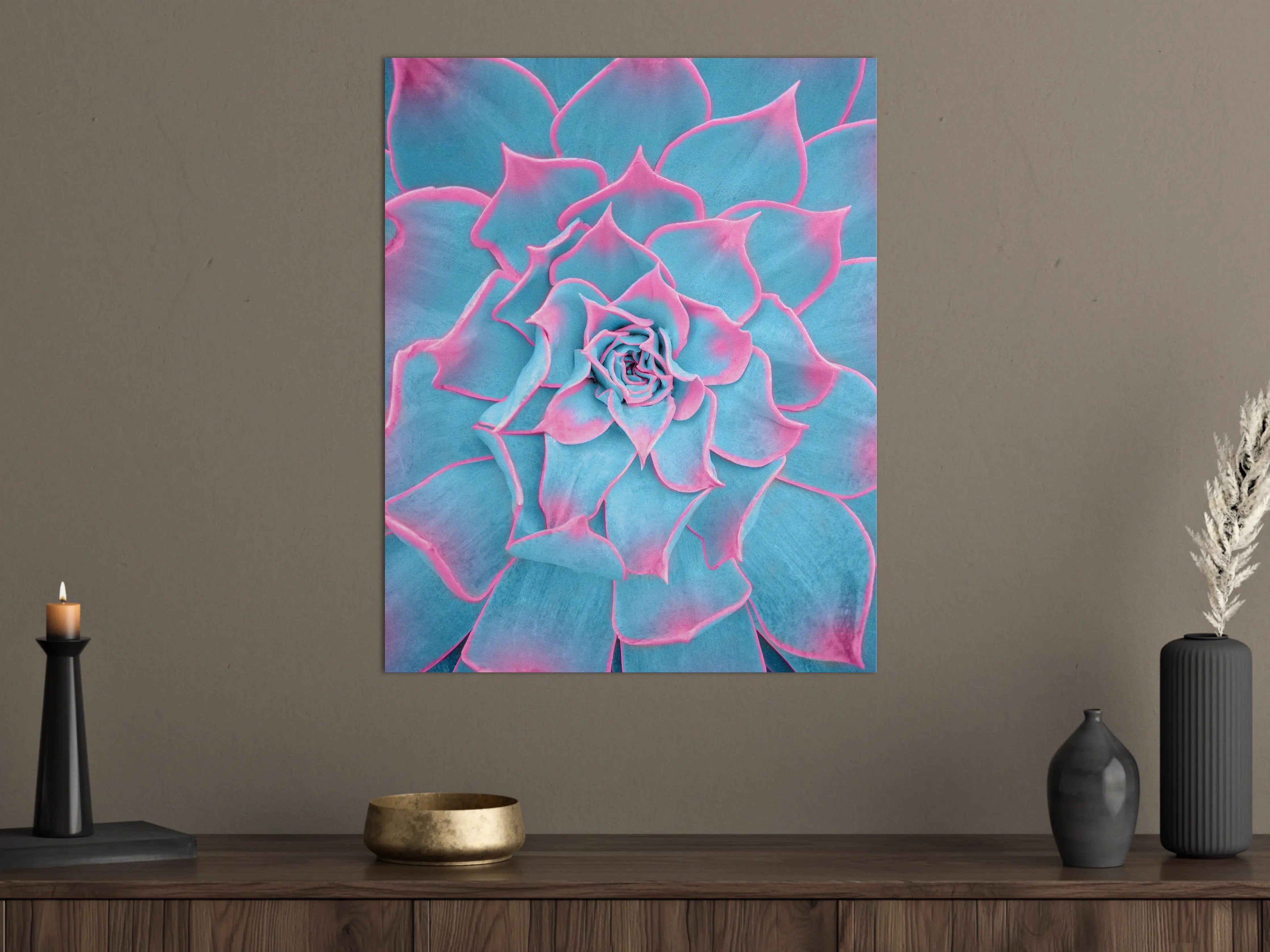 Große Wandbilder - Leuchtende Sukkulente in Pink-Blau-Tönen