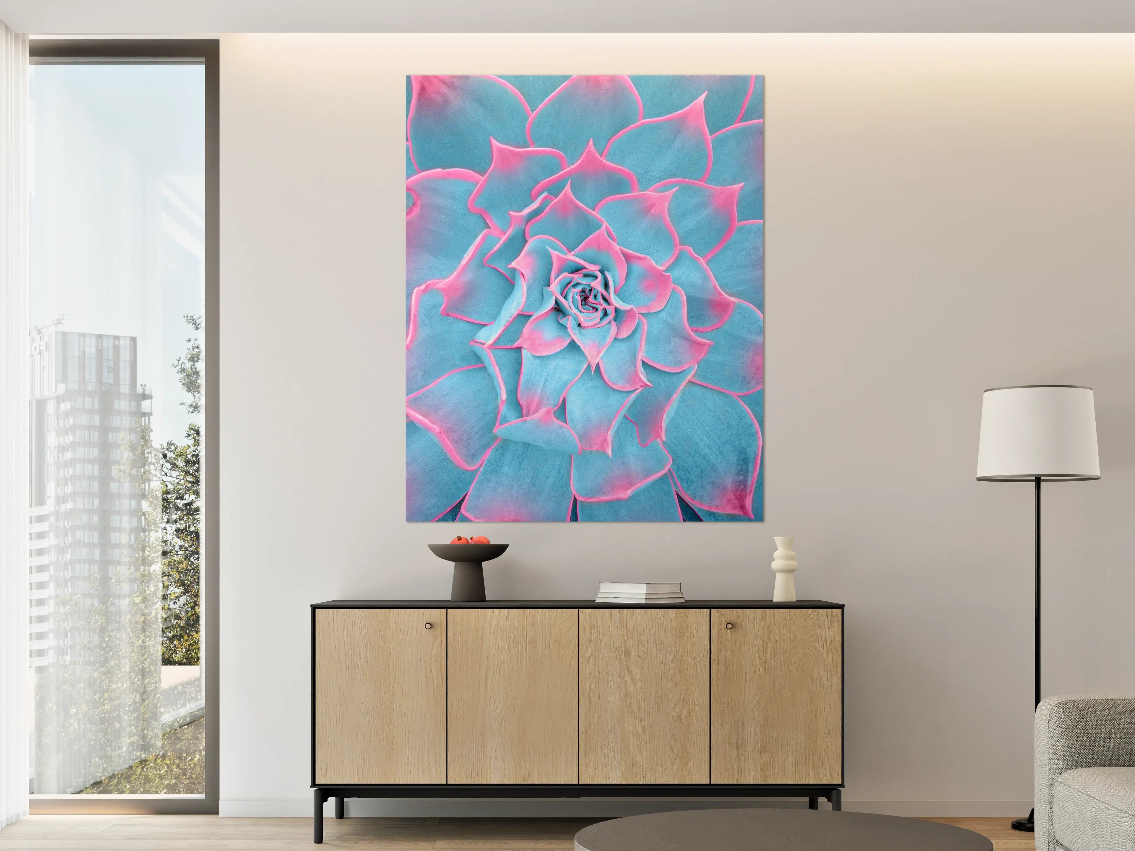 Große Wandbilder - Leuchtende Sukkulente in Pink-Blau-Tönen
