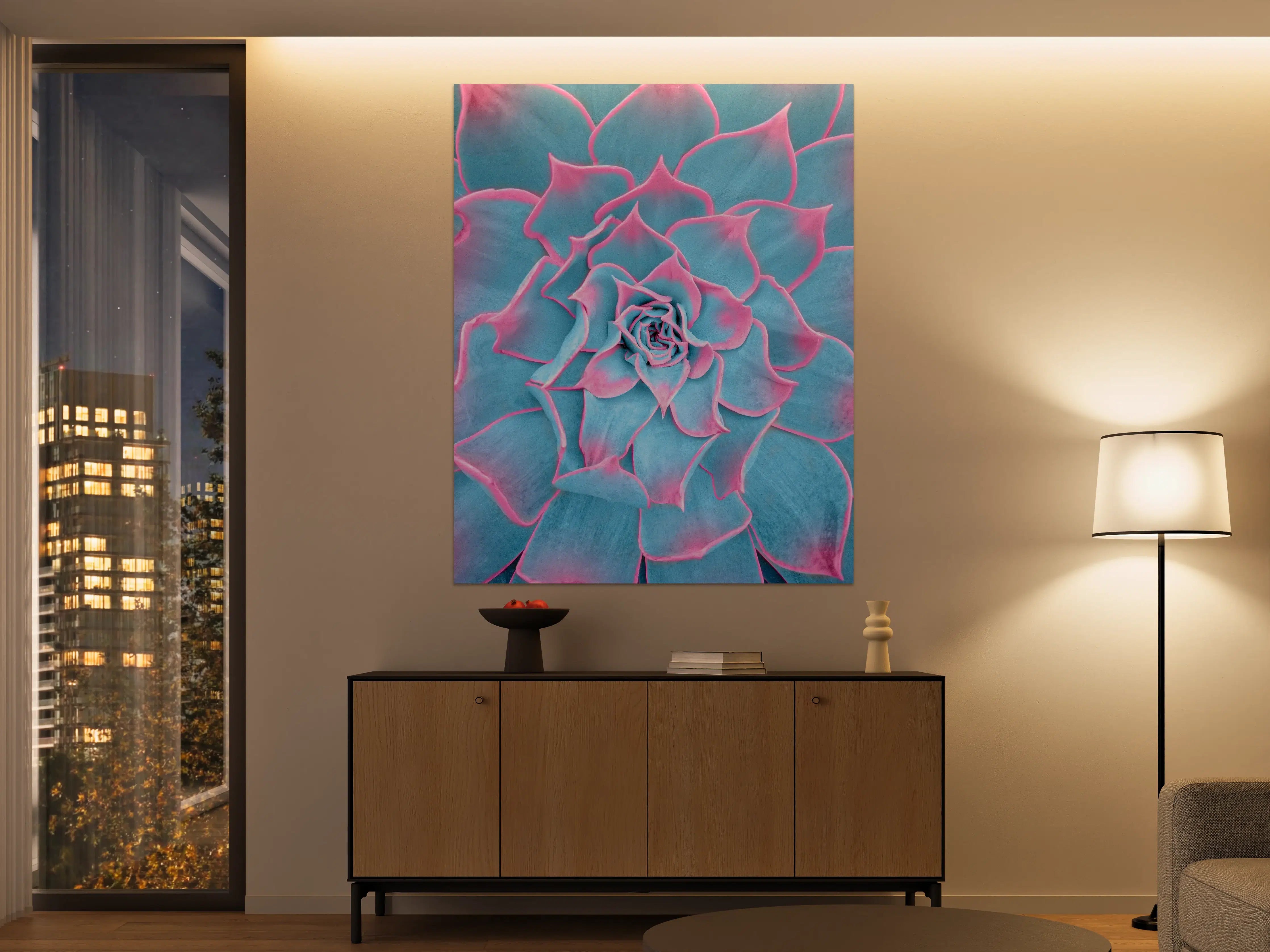 Große Wandbilder - Leuchtende Sukkulente in Pink-Blau-Tönen