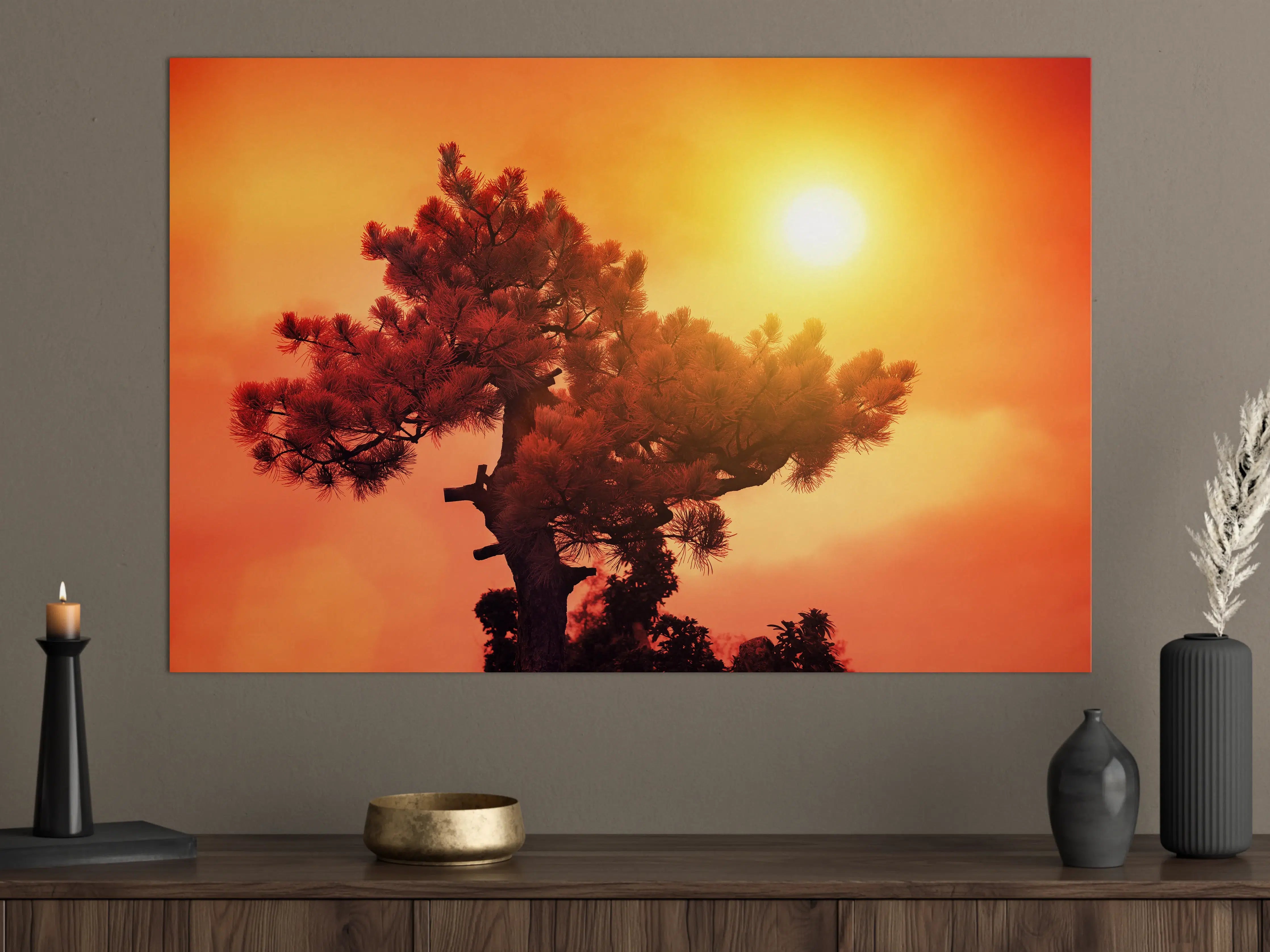 Große Wandbilder - Leuchtende Sunset-Silhouetten eines Baumes
