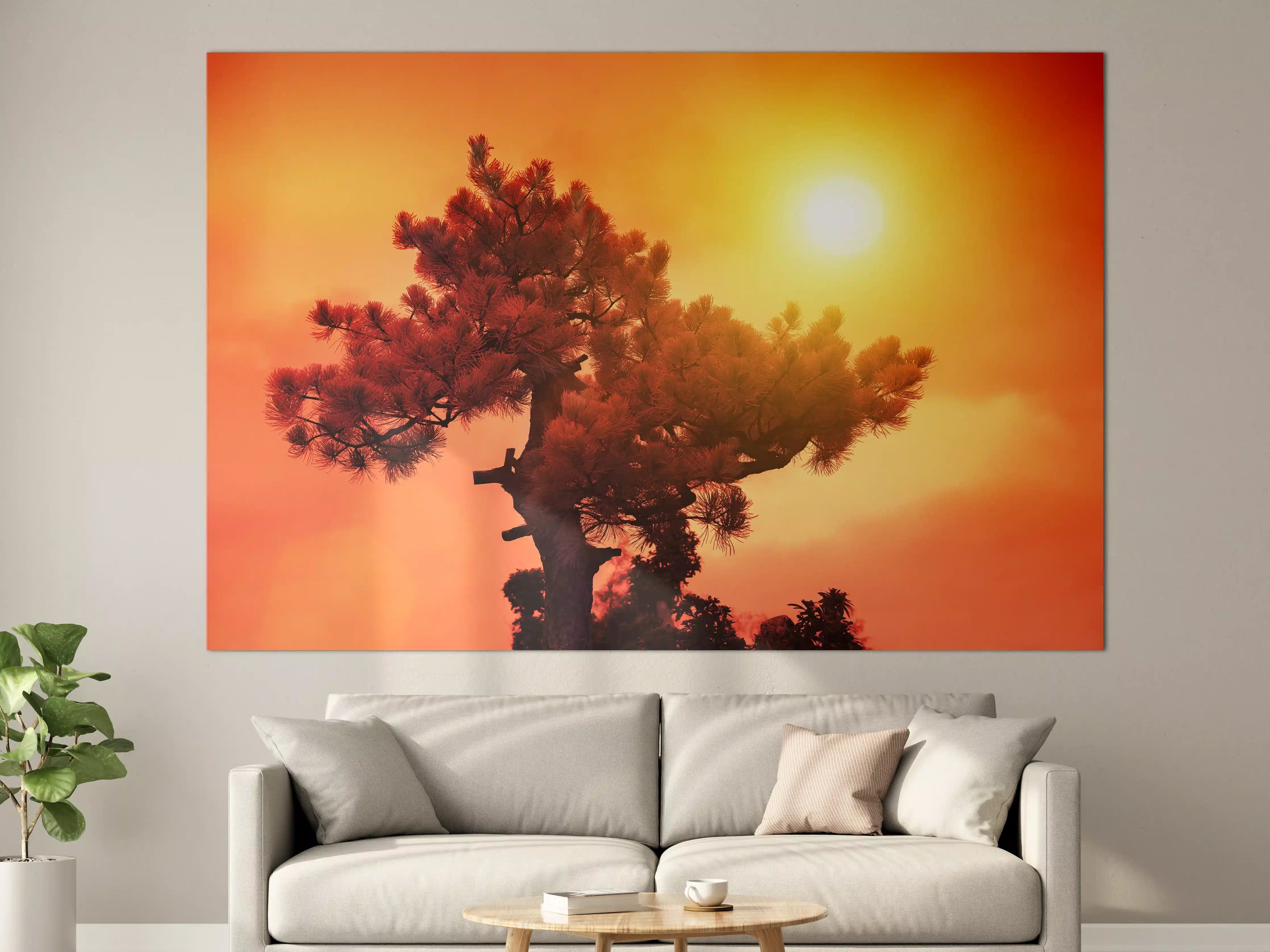 Große Wandbilder - Leuchtende Sunset-Silhouetten eines Baumes