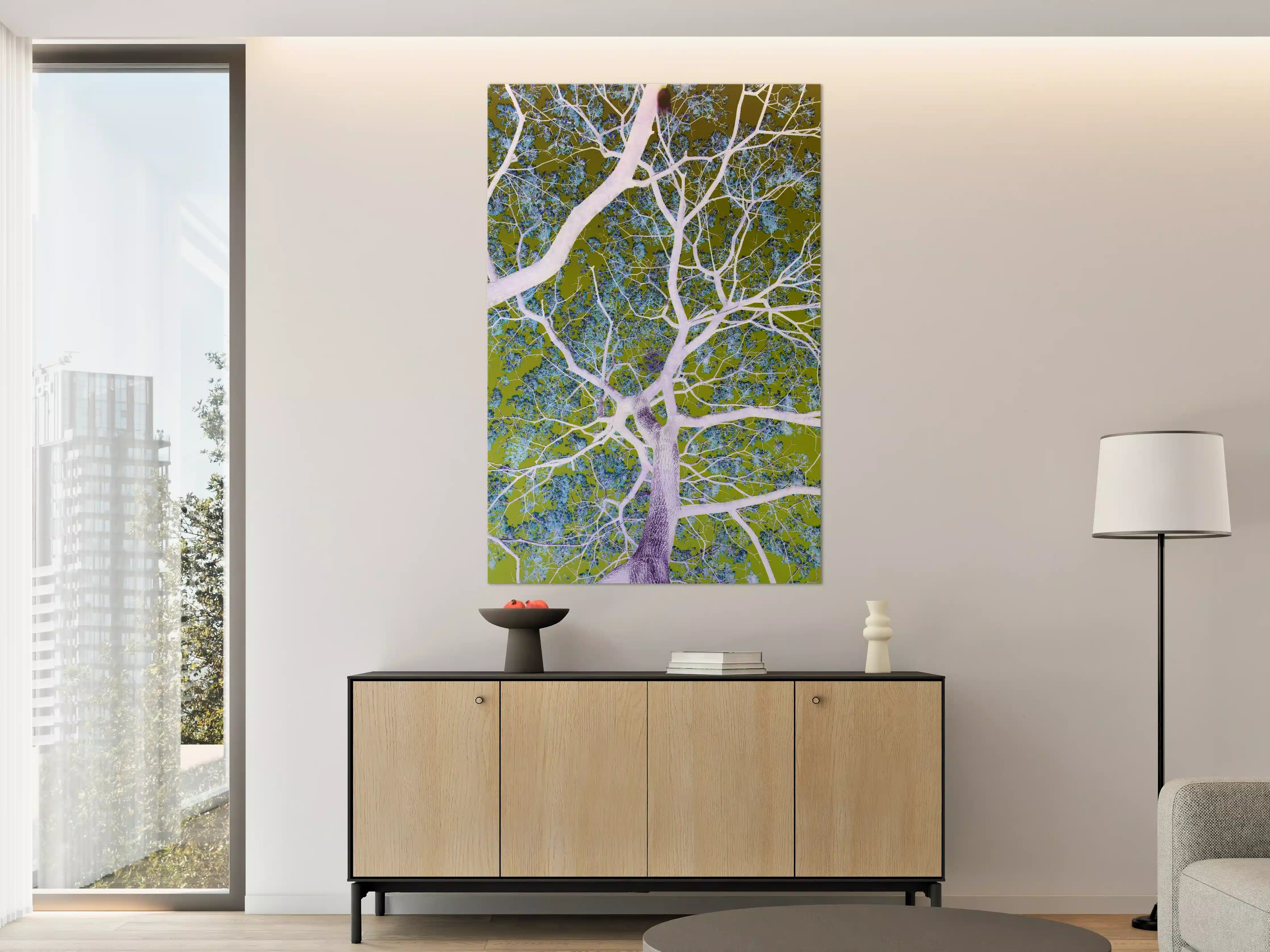 Große Wandbilder - Leuchtender Baum im digitalen Farbenspiel