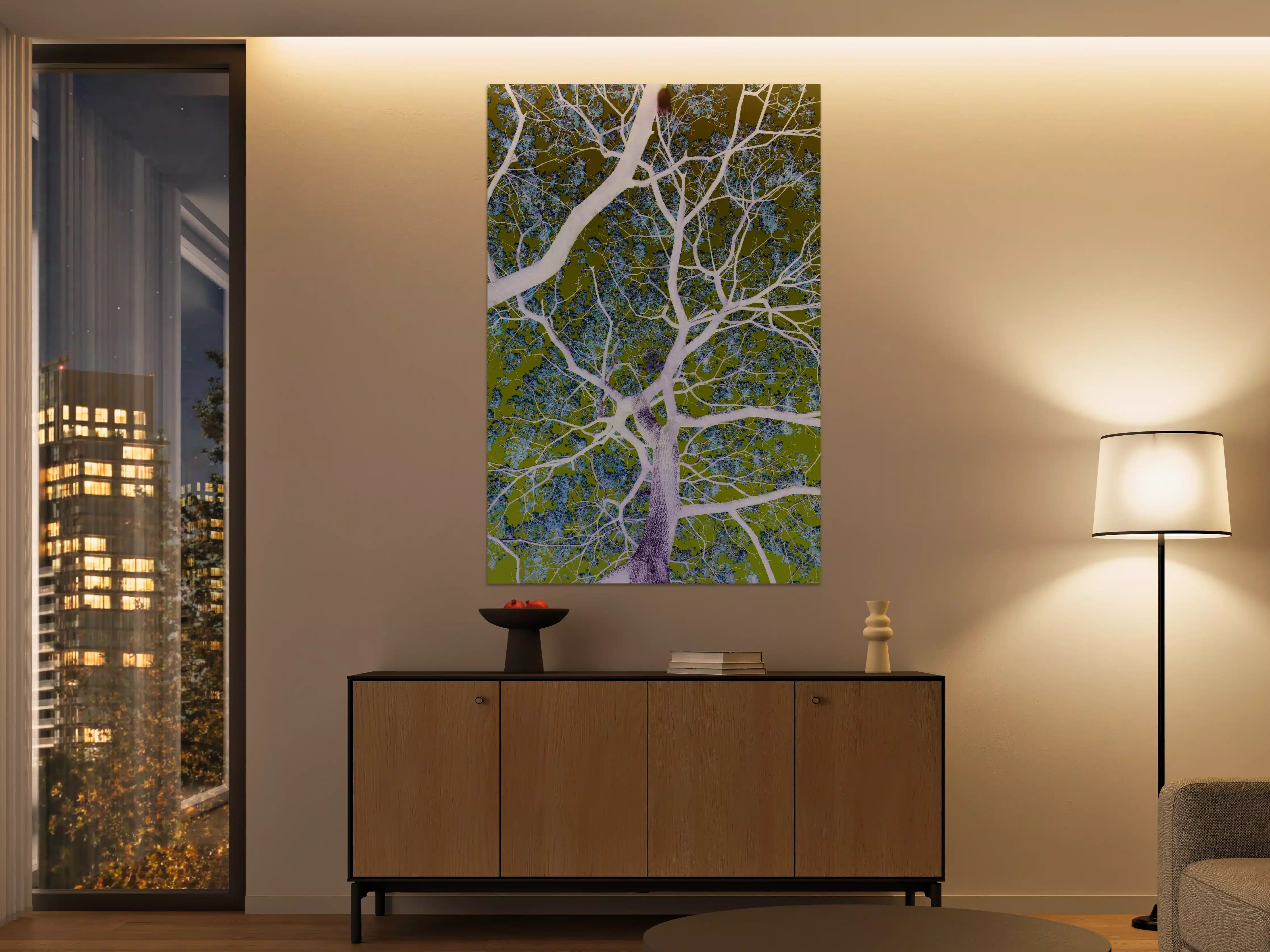 Große Wandbilder - Leuchtender Baum im digitalen Farbenspiel