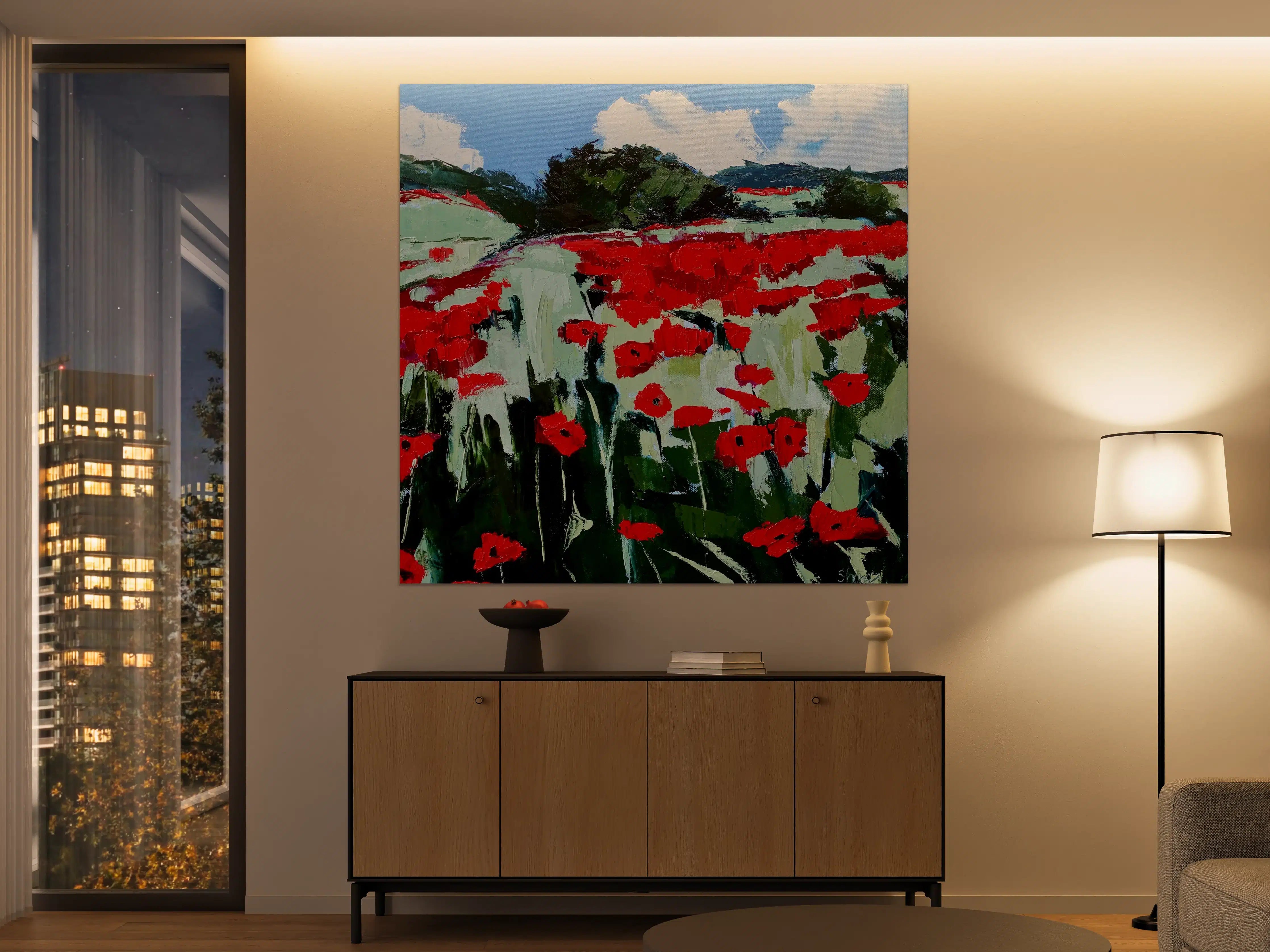 Große Wandbilder - Leuchtendes Blumenfeld im impressionistischen Stil