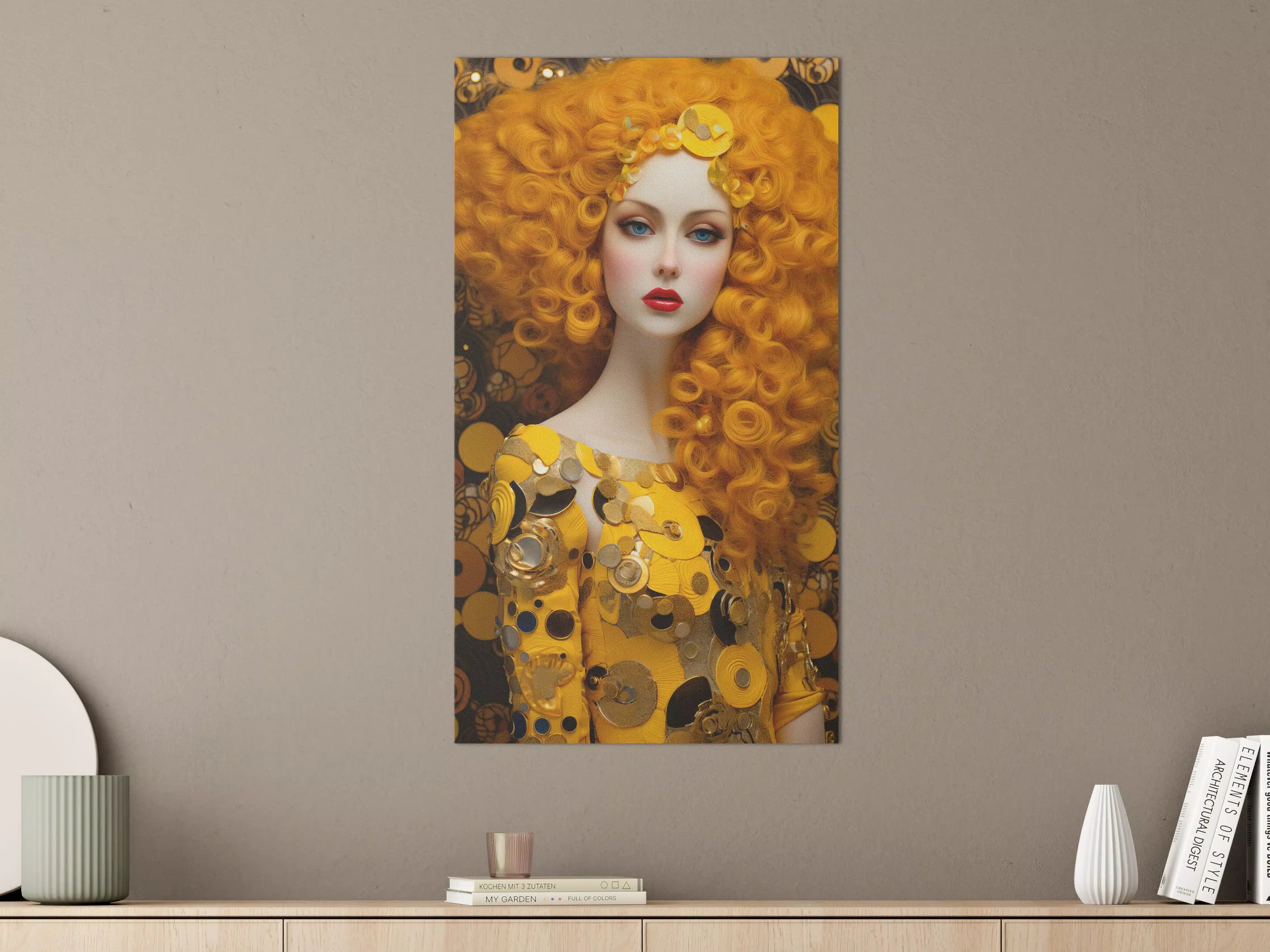 Große Wandbilder - Leuchtendes Orange Locken-Motiv mit Goldakzenten