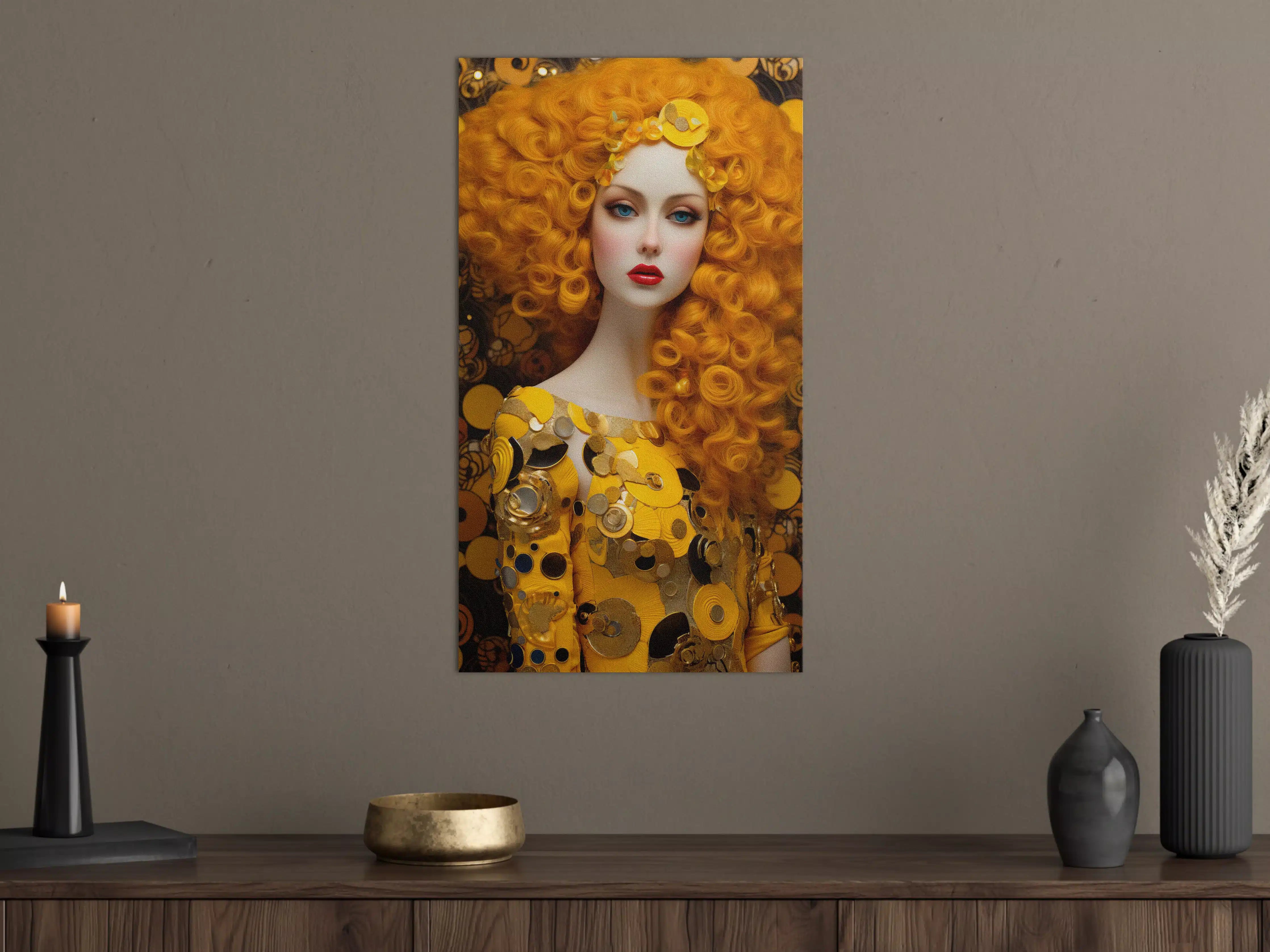 Große Wandbilder - Leuchtendes Orange Locken-Motiv mit Goldakzenten