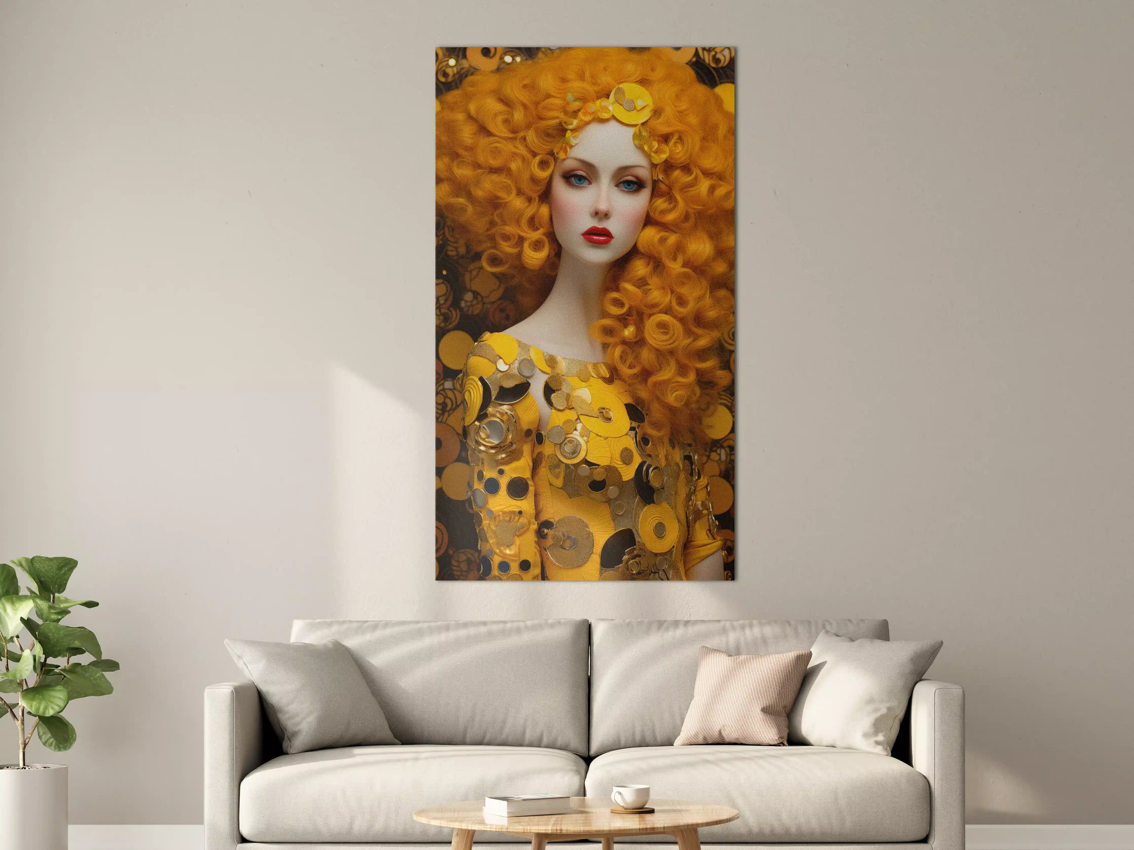 Große Wandbilder - Leuchtendes Orange Locken-Motiv mit Goldakzenten