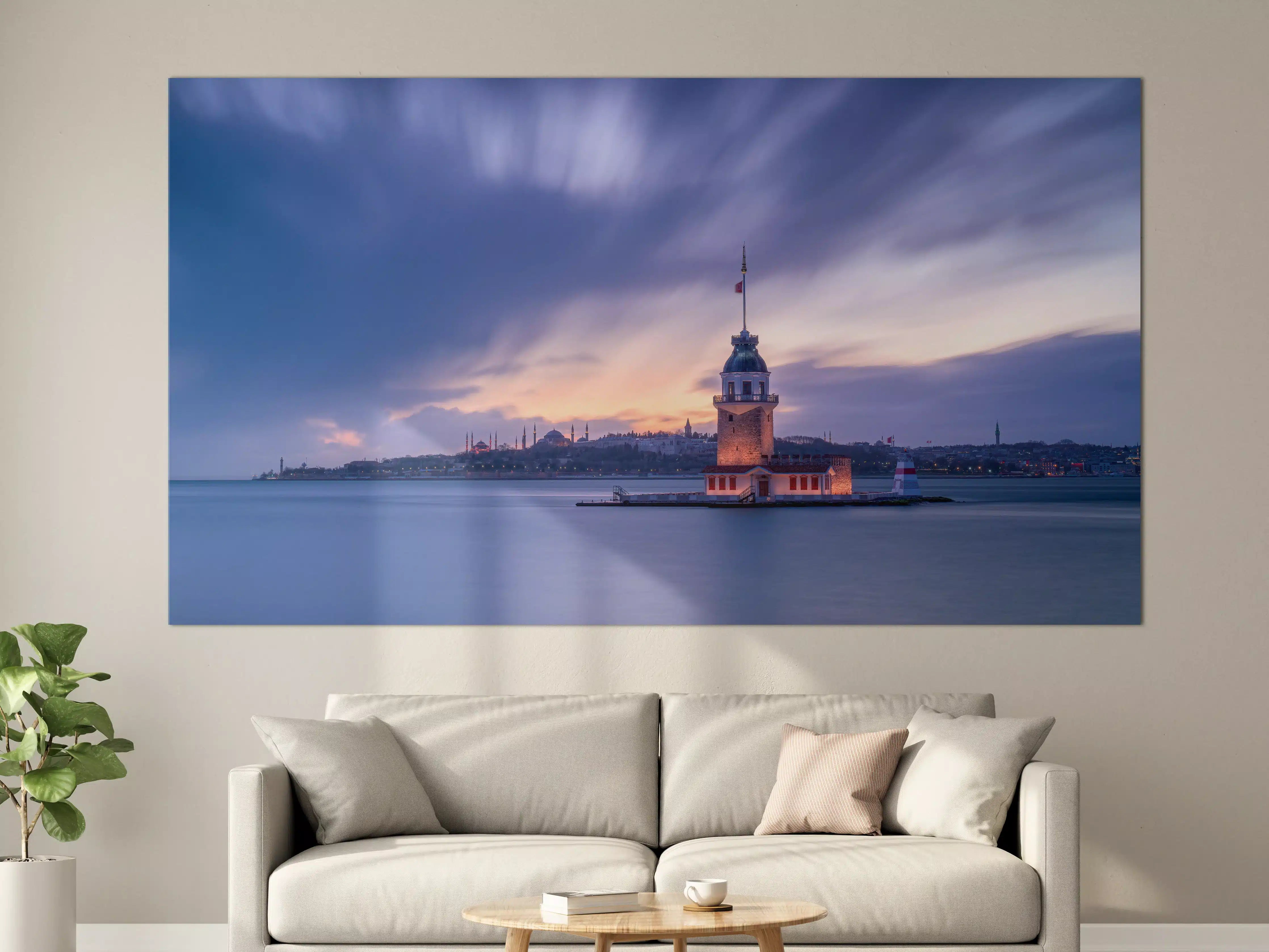 Große Wandbilder - Leuchtturm bei Sonnenuntergang mit dramatischem Himmel