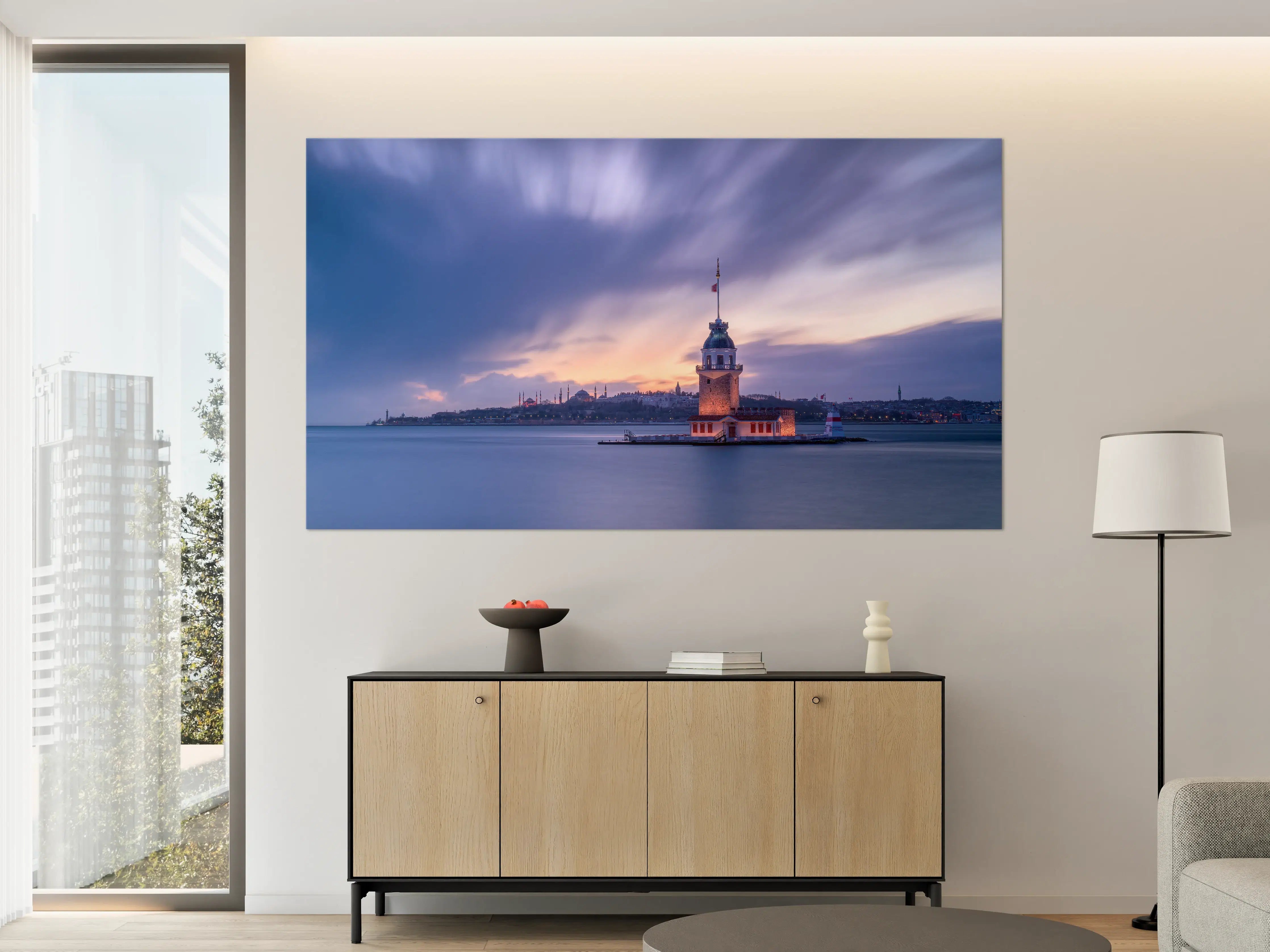 Große Wandbilder - Leuchtturm bei Sonnenuntergang mit dramatischem Himmel