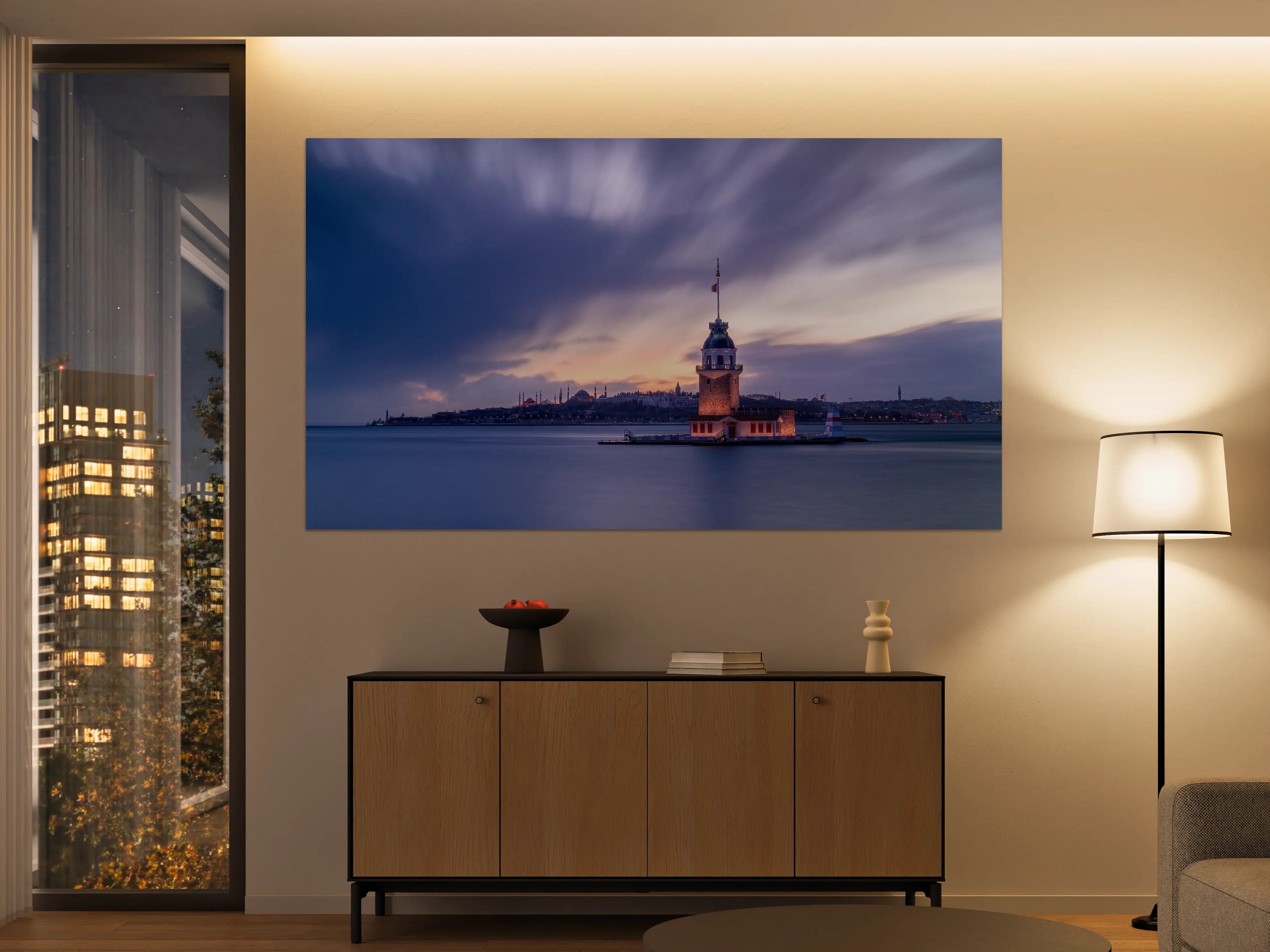 Große Wandbilder - Leuchtturm bei Sonnenuntergang mit dramatischem Himmel