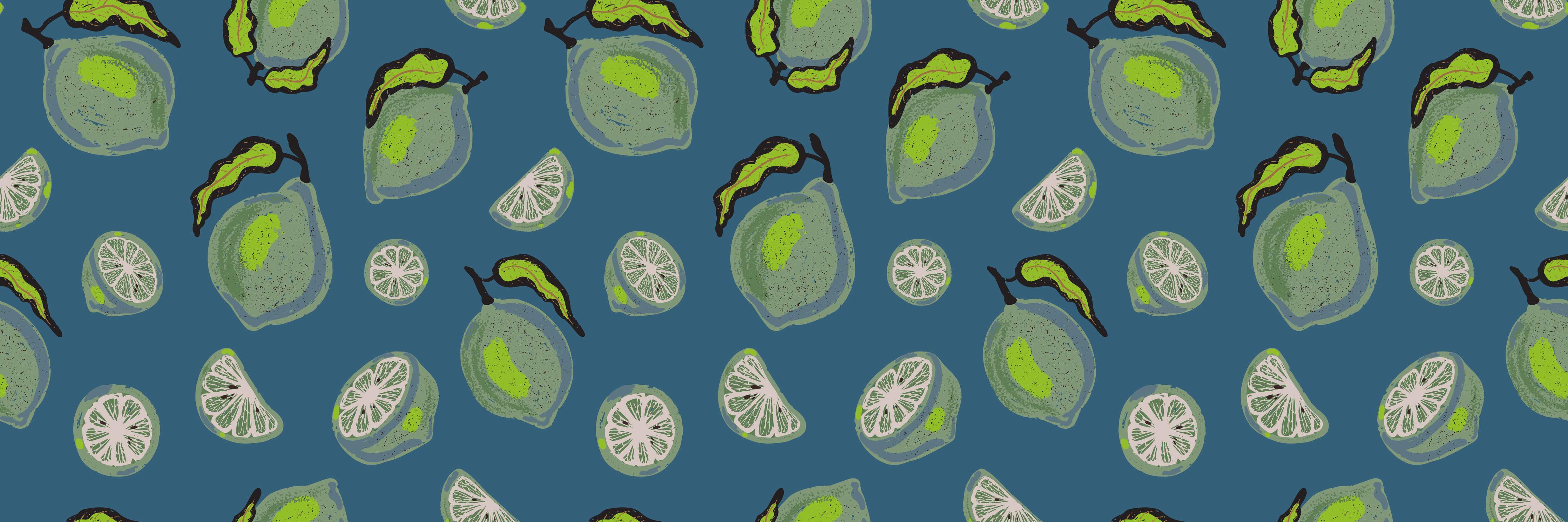 Große Wandbilder-Limetten Citrus Muster Blau