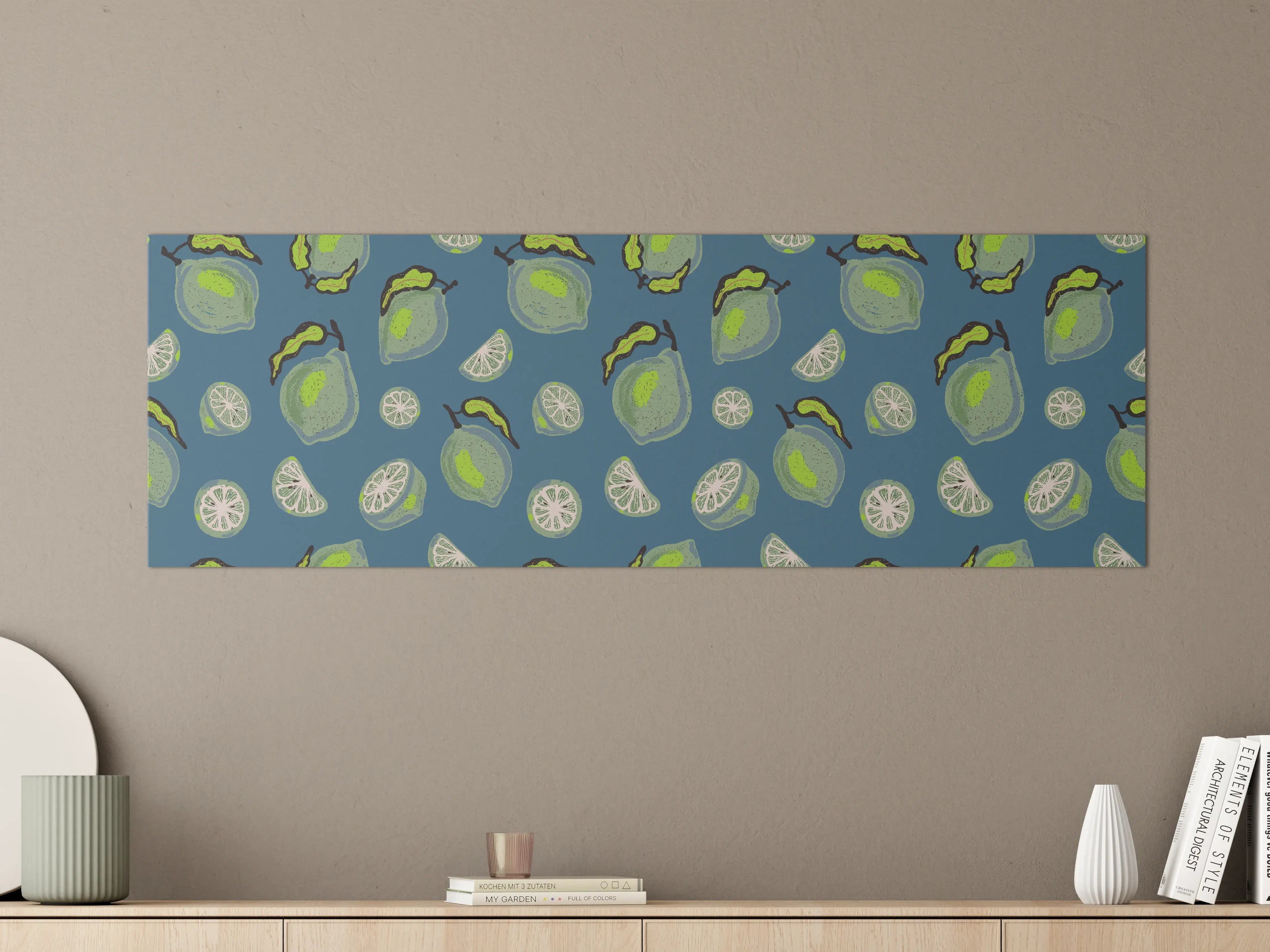 Große Wandbilder - Limetten Citrus Muster Blau