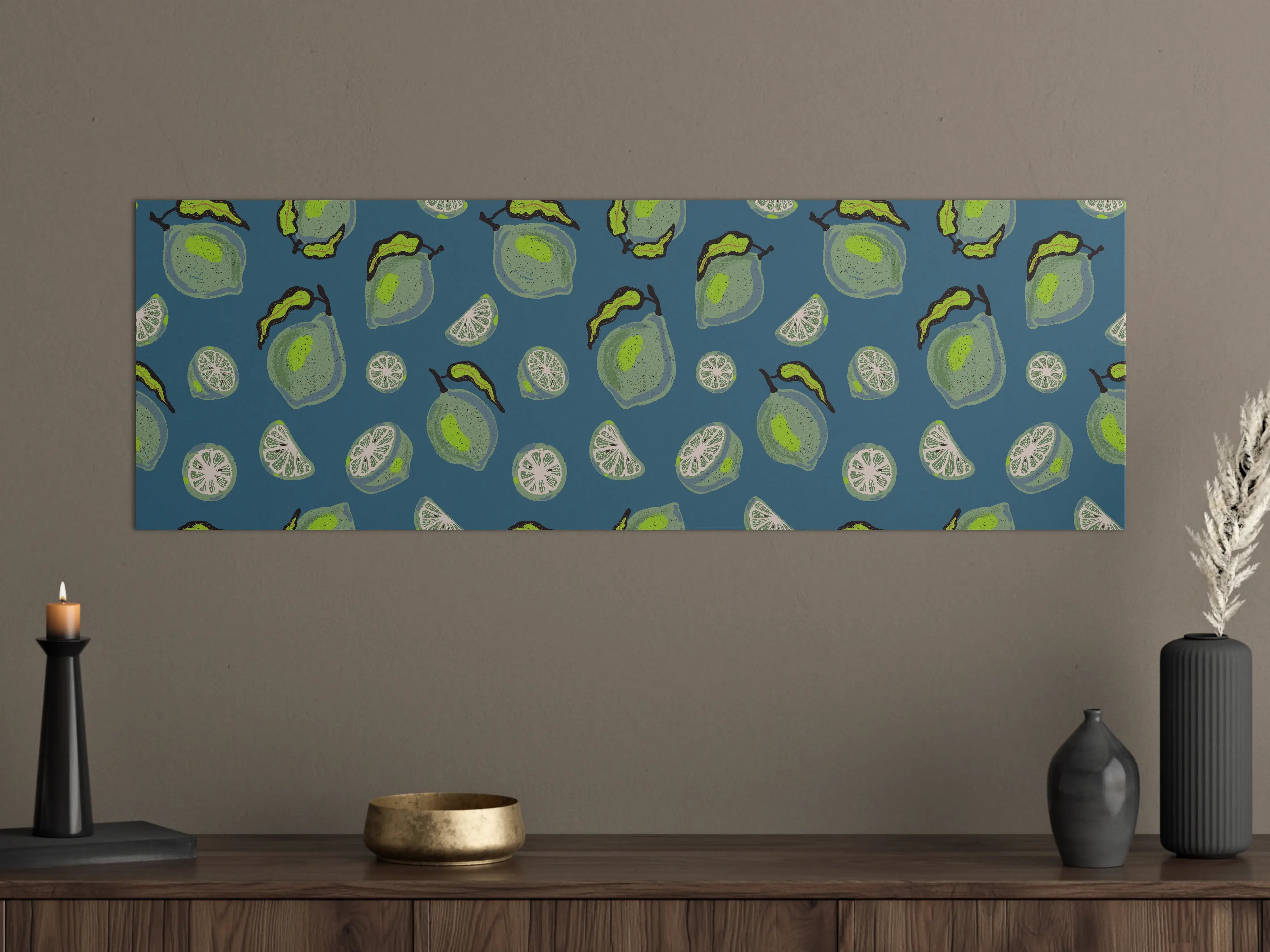Große Wandbilder - Limetten Citrus Muster Blau